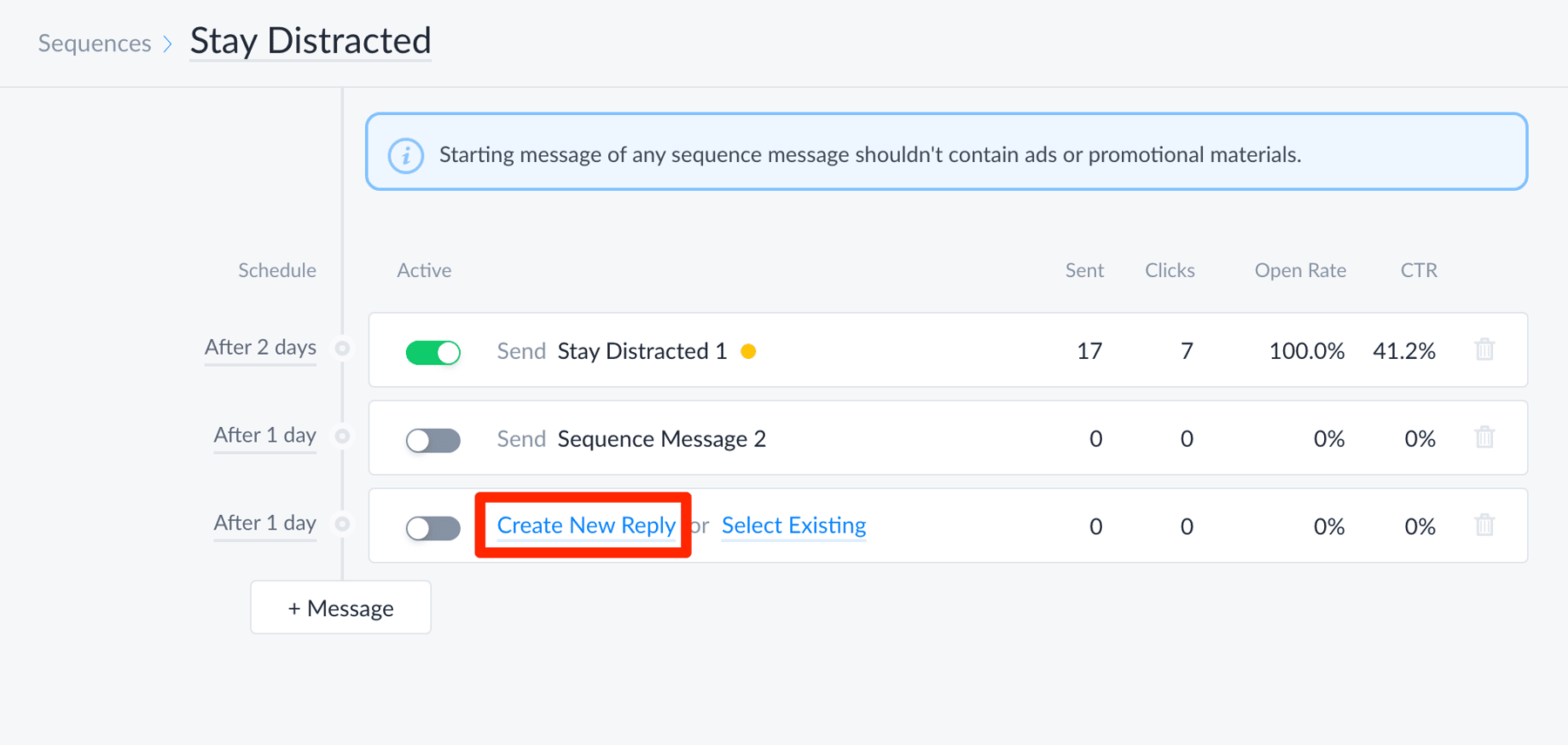 Create new reply on menu
