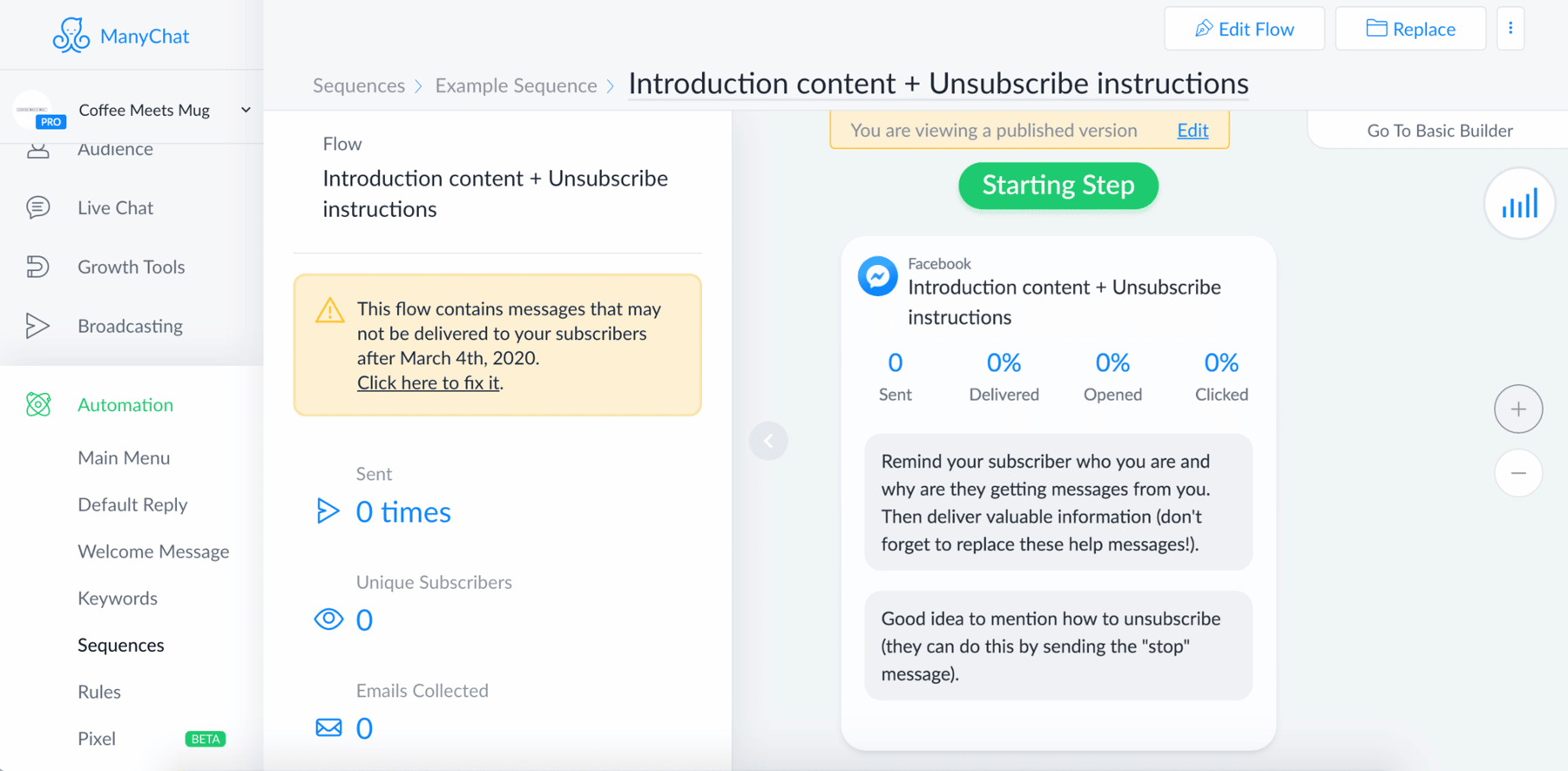Manychat Sequence Onboard