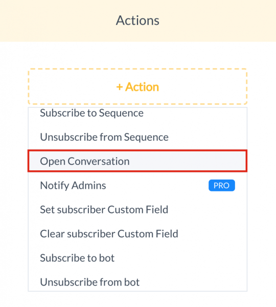 Manychat Live Chat | Action Open Conversation Setting
