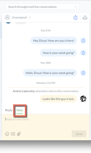 Notes section in Manychat Live Chat feature