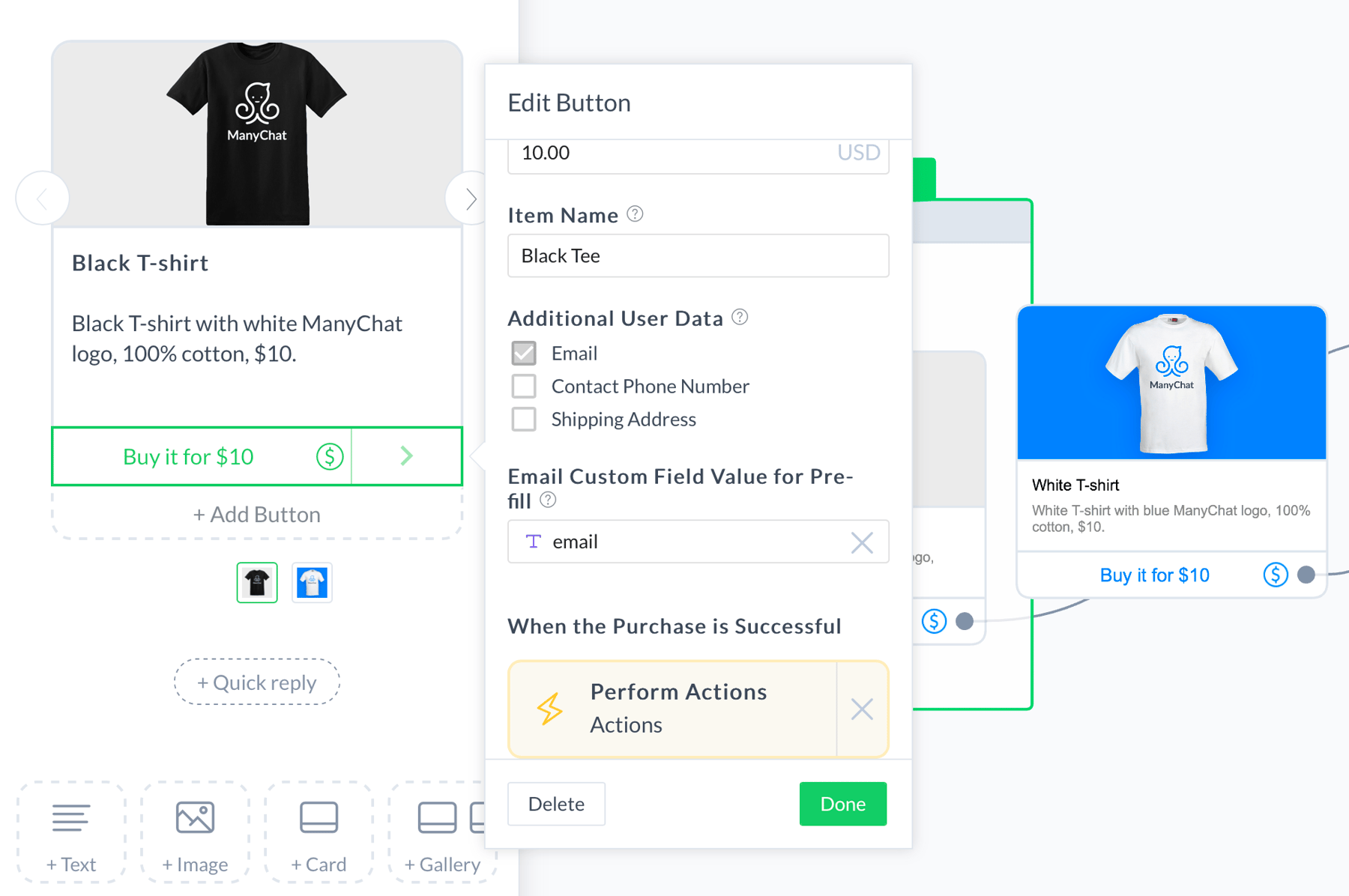 email custom fields dashboard for adding Facebook Messenger Payments in Manychat