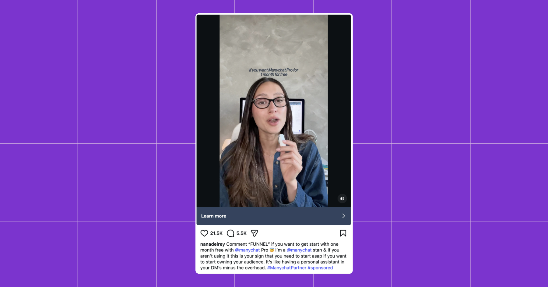 Screenshot of an Instagram post with a free trial lead magnet example