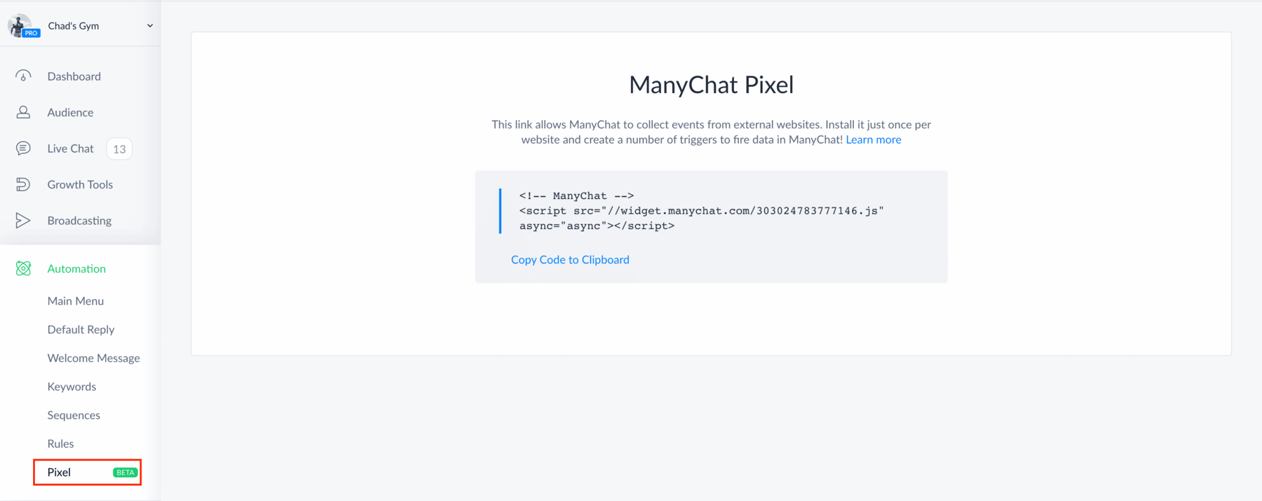 Manychat Pixel
