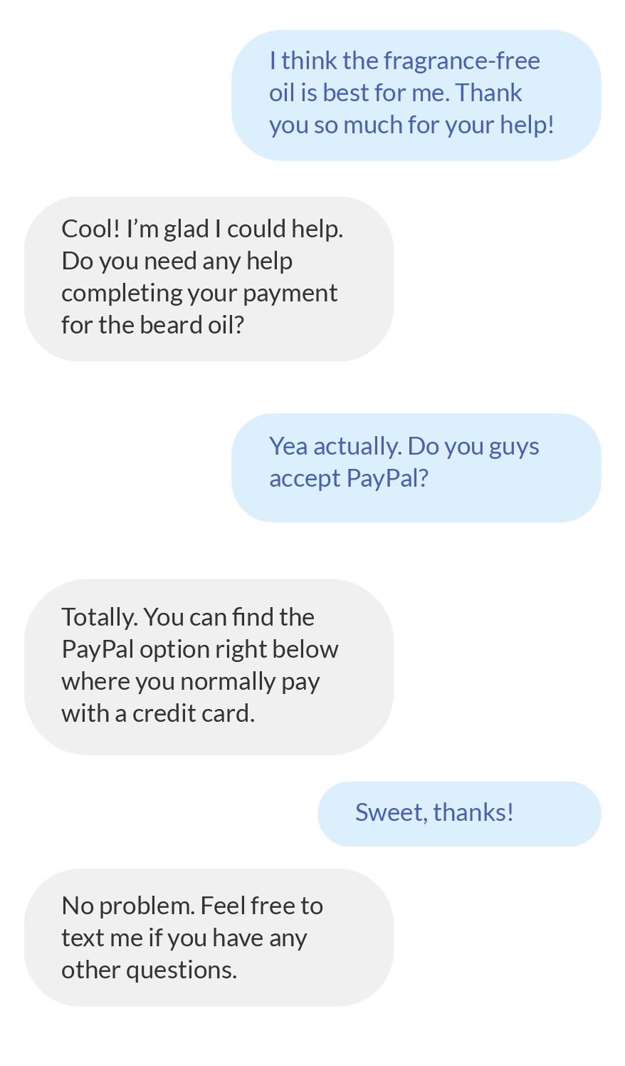 Text message conversation using SMS 2-Way Live Chat in Manychat