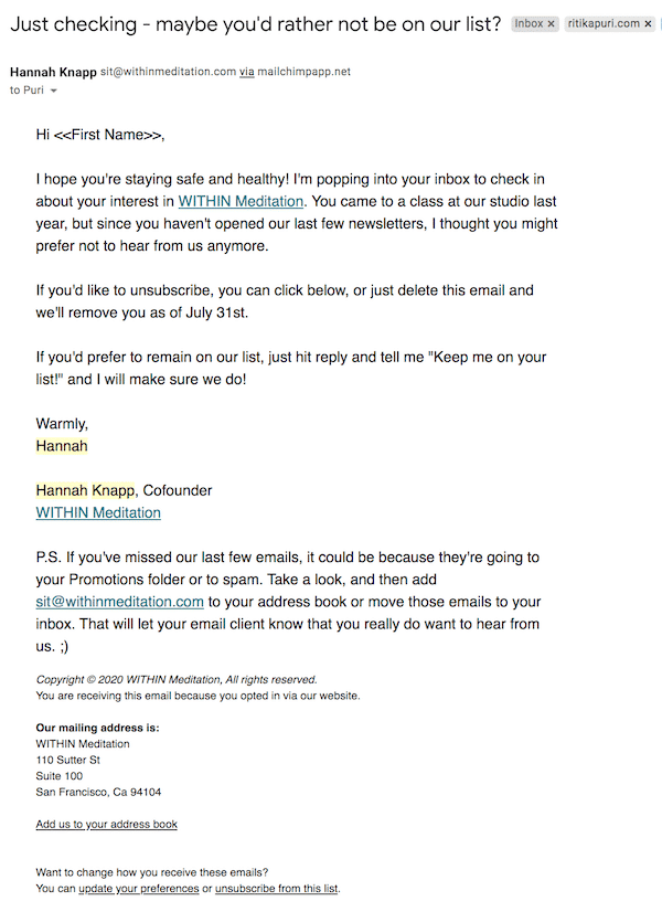 WITHIN email list