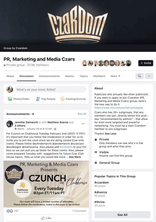 Facebook Groups - PR Czars