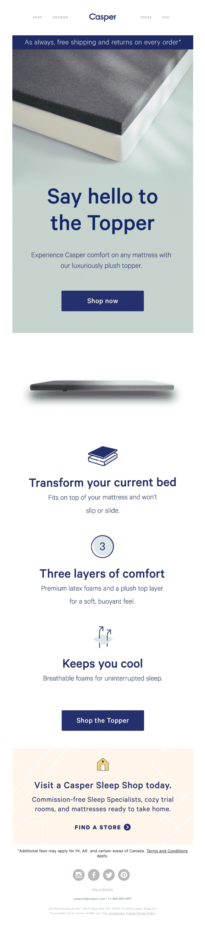 Casper product launch email