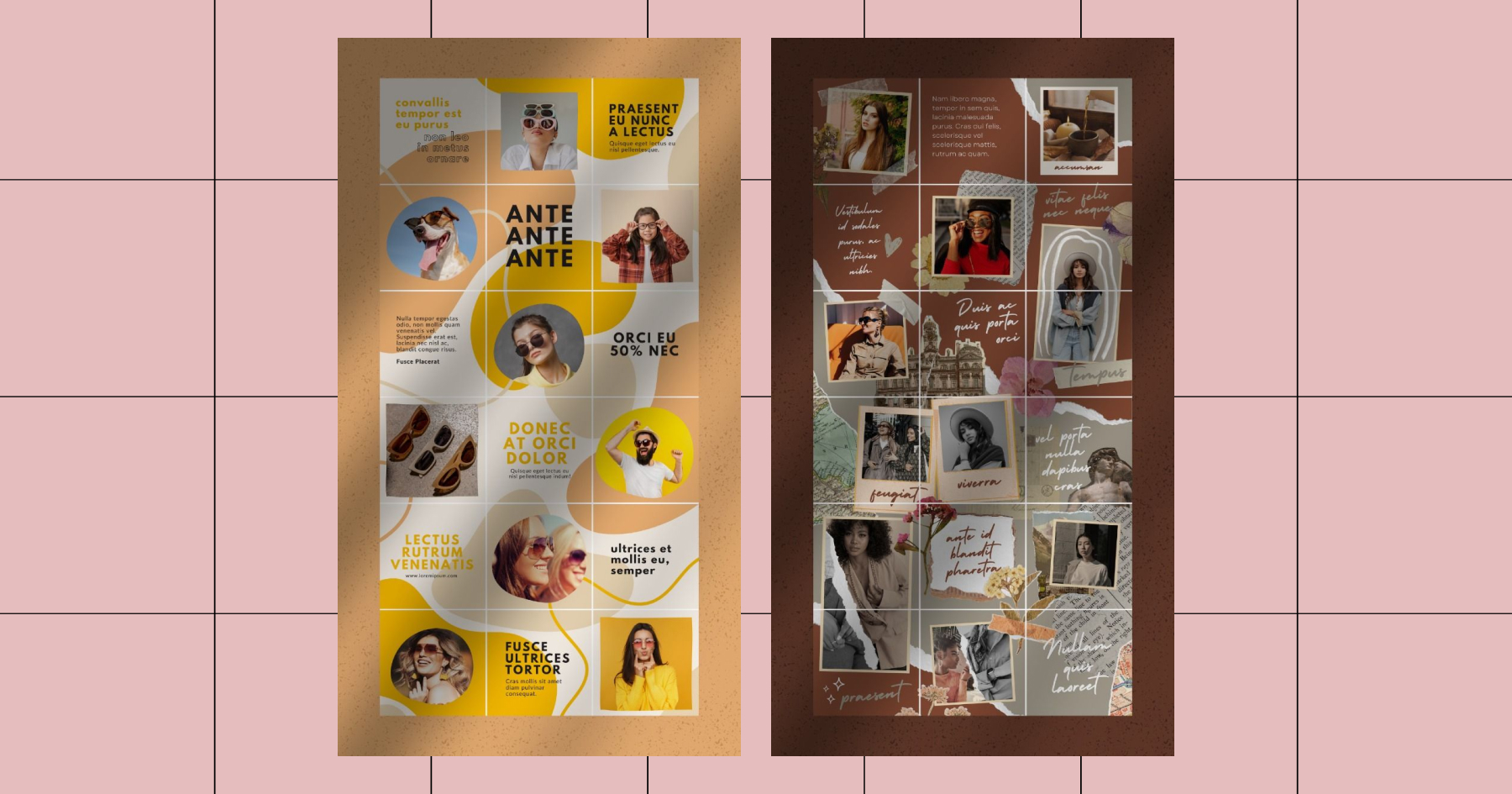 Screenshots of examples of Instagram grids that create puzzles 