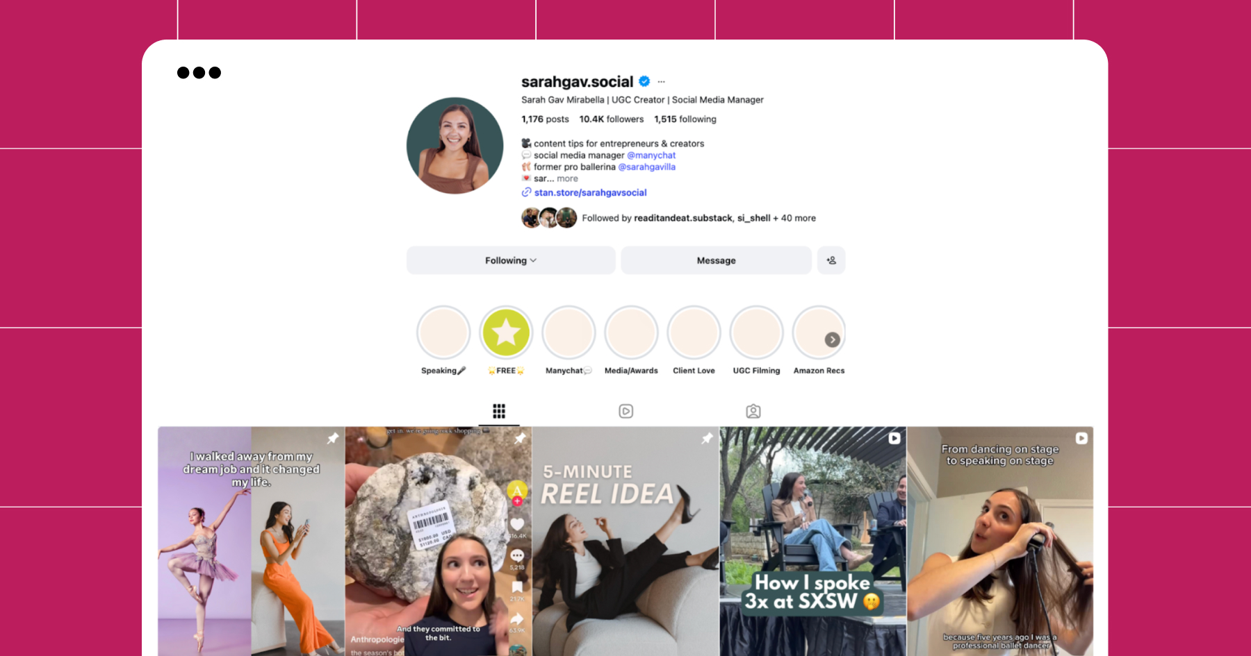 Screenshot of Sarah Gav's Instagram profile 