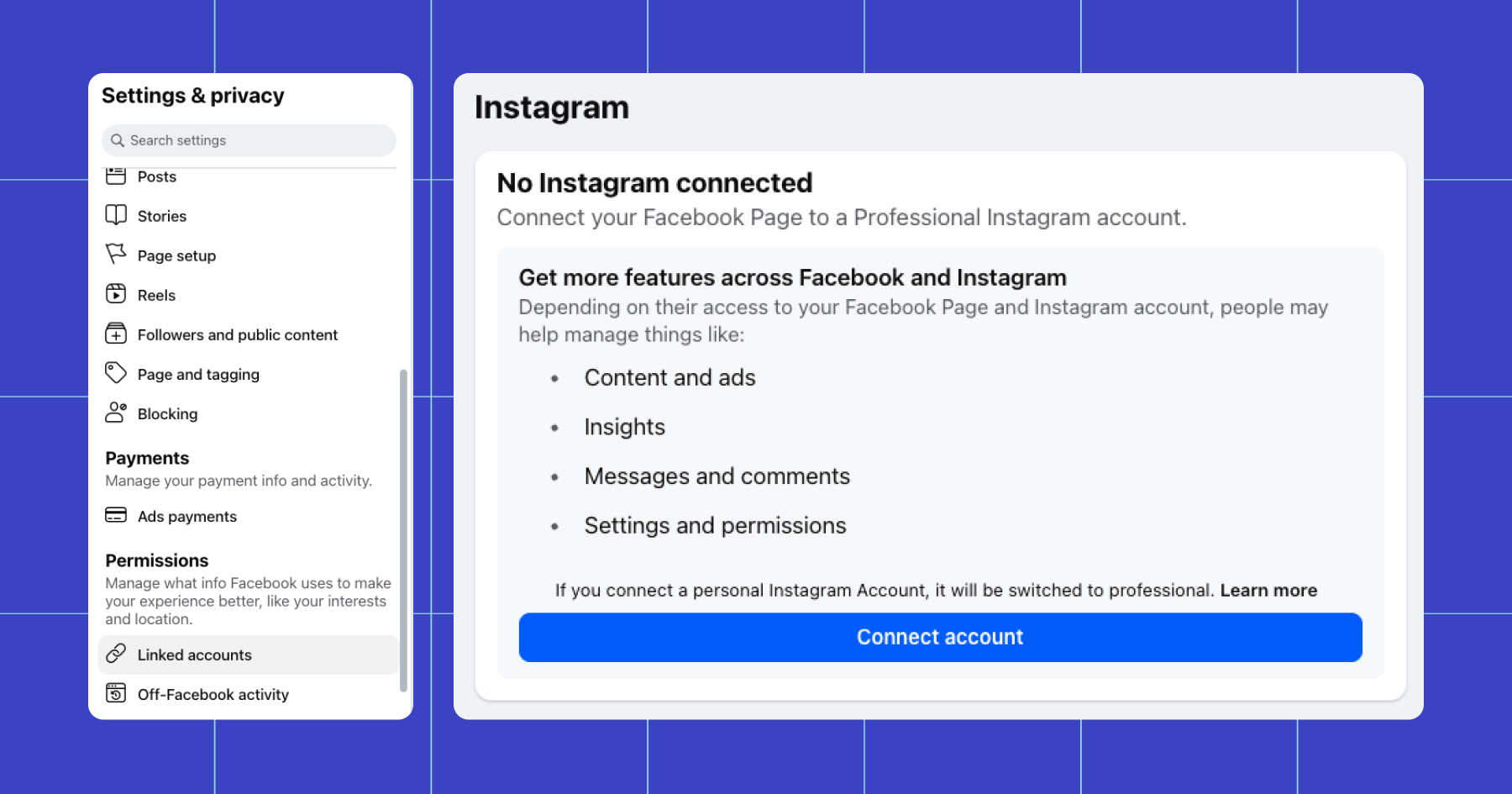 Screenshot of the Settings & privacy options in Instagram