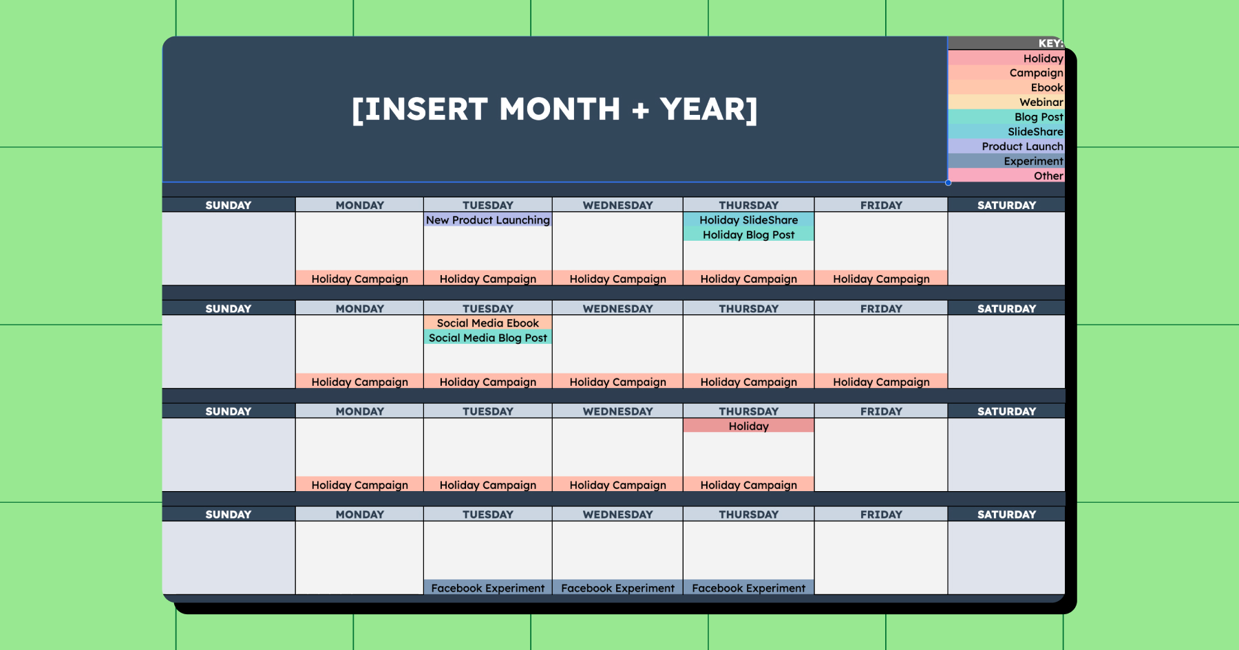 Screenshot of HubSpot's free social media content calendar template 