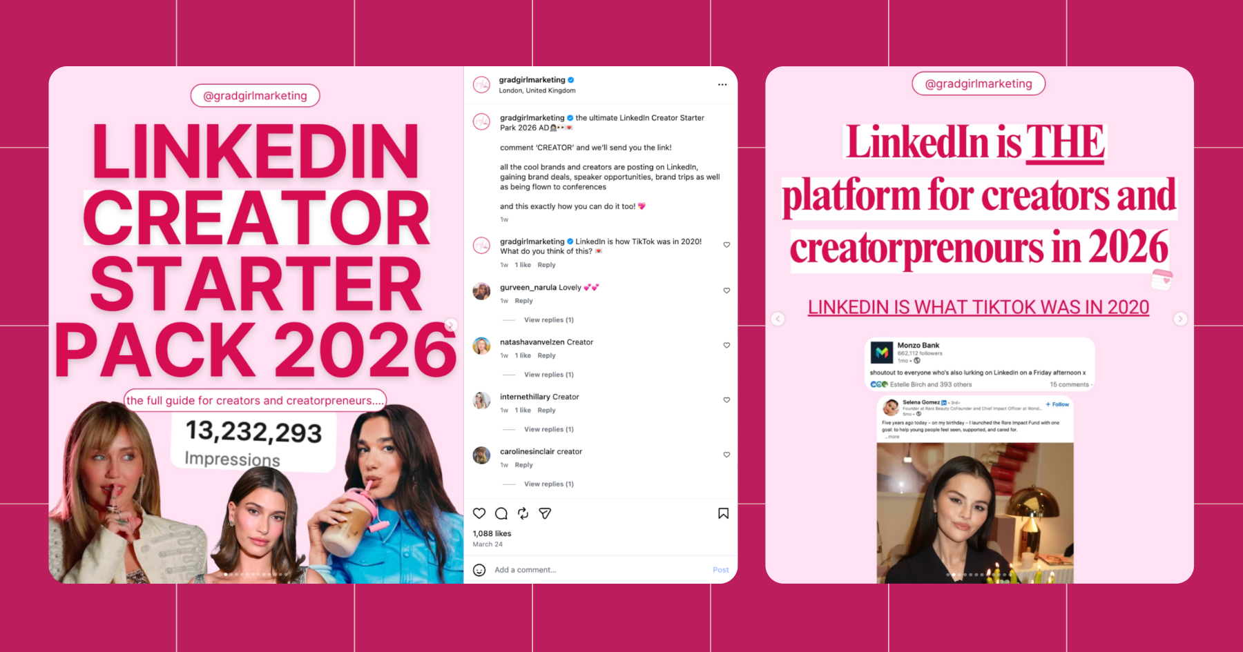 Screenshot showing LinkedIn is THE platform for creators and creatorprenours in 2026