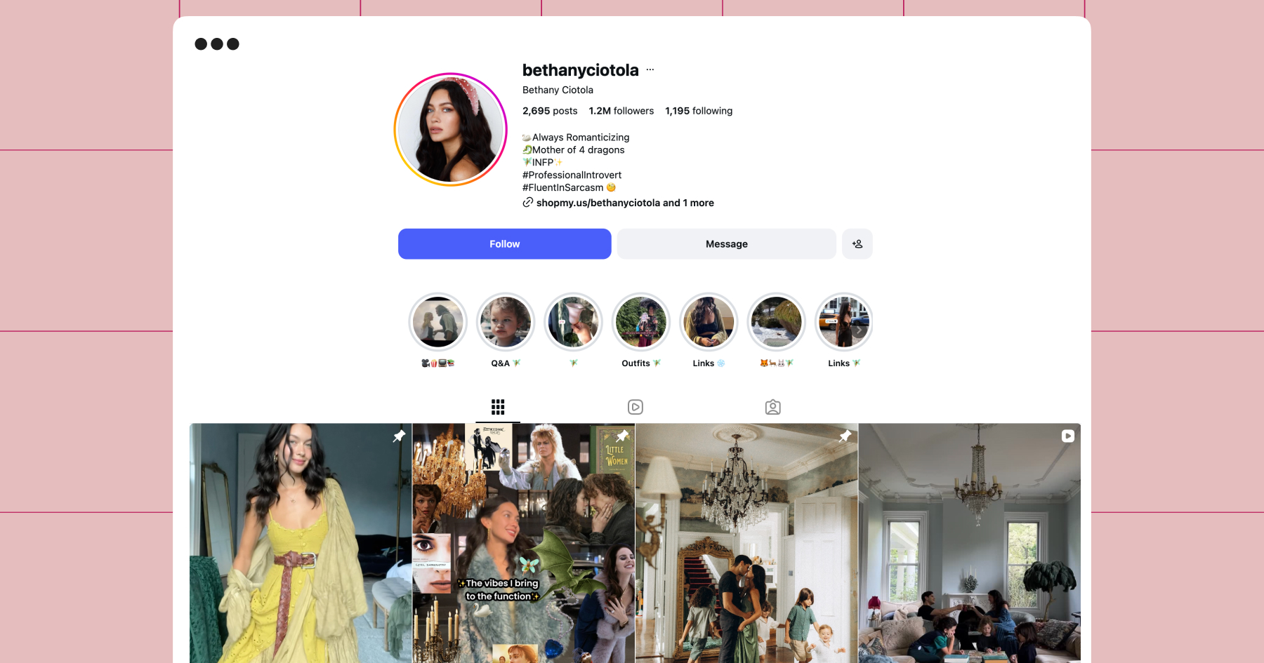 Screenshot of creator Bethany Ciotola's Instagram profile page 