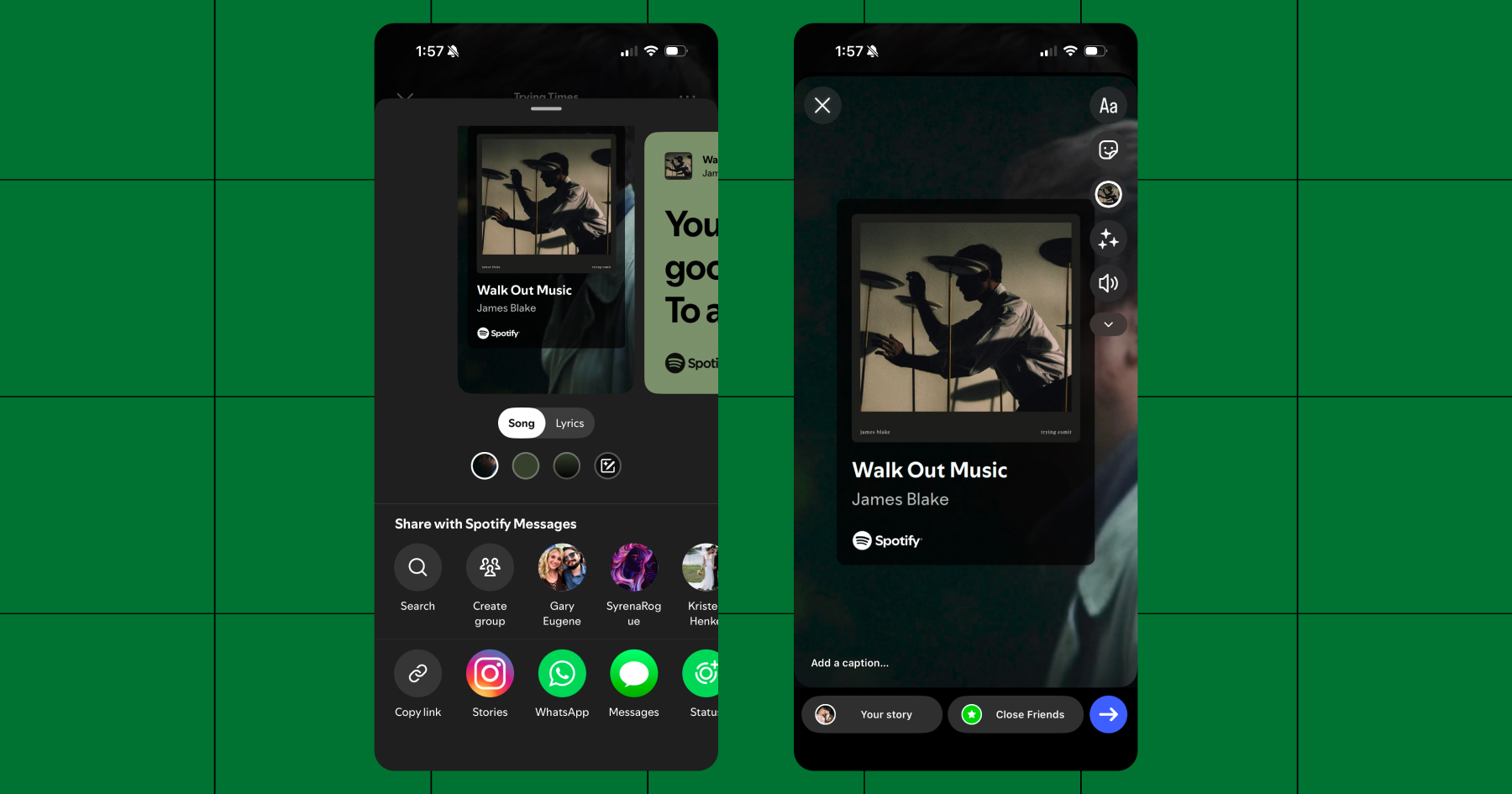 Screenshot of a Spotify track used in an Instagram Story 