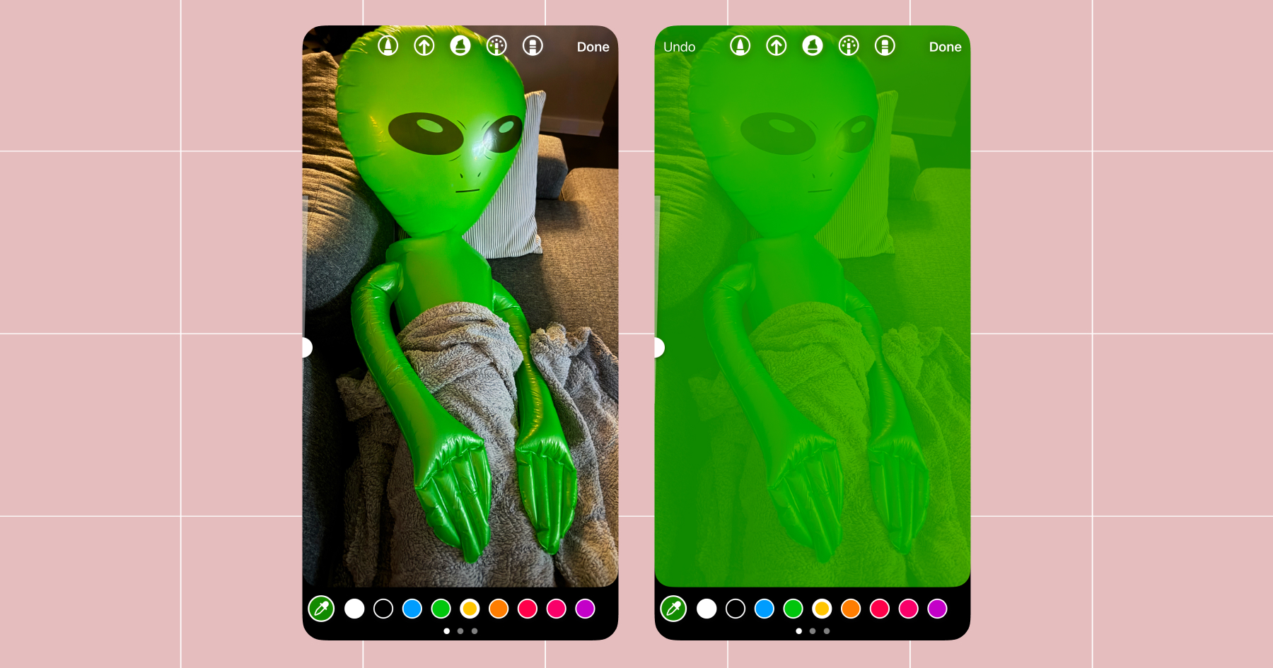 Screenshot of background fill options for an Instagram Story