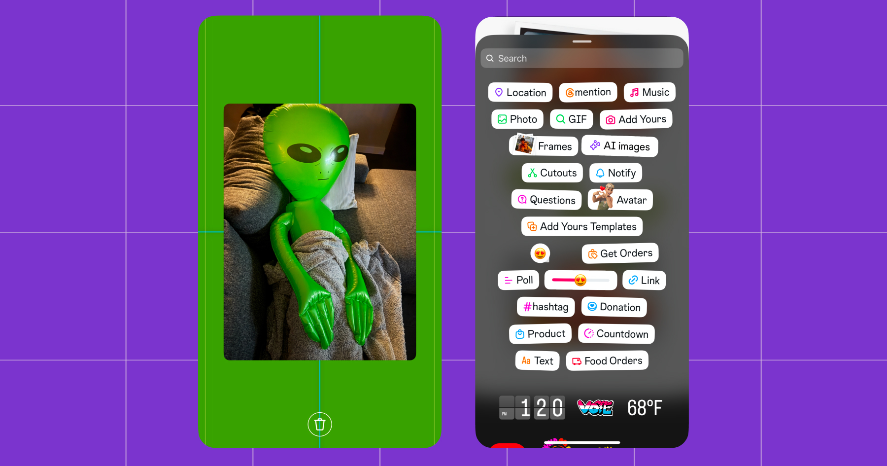 Screenshot of background fill options for an Instagram Story