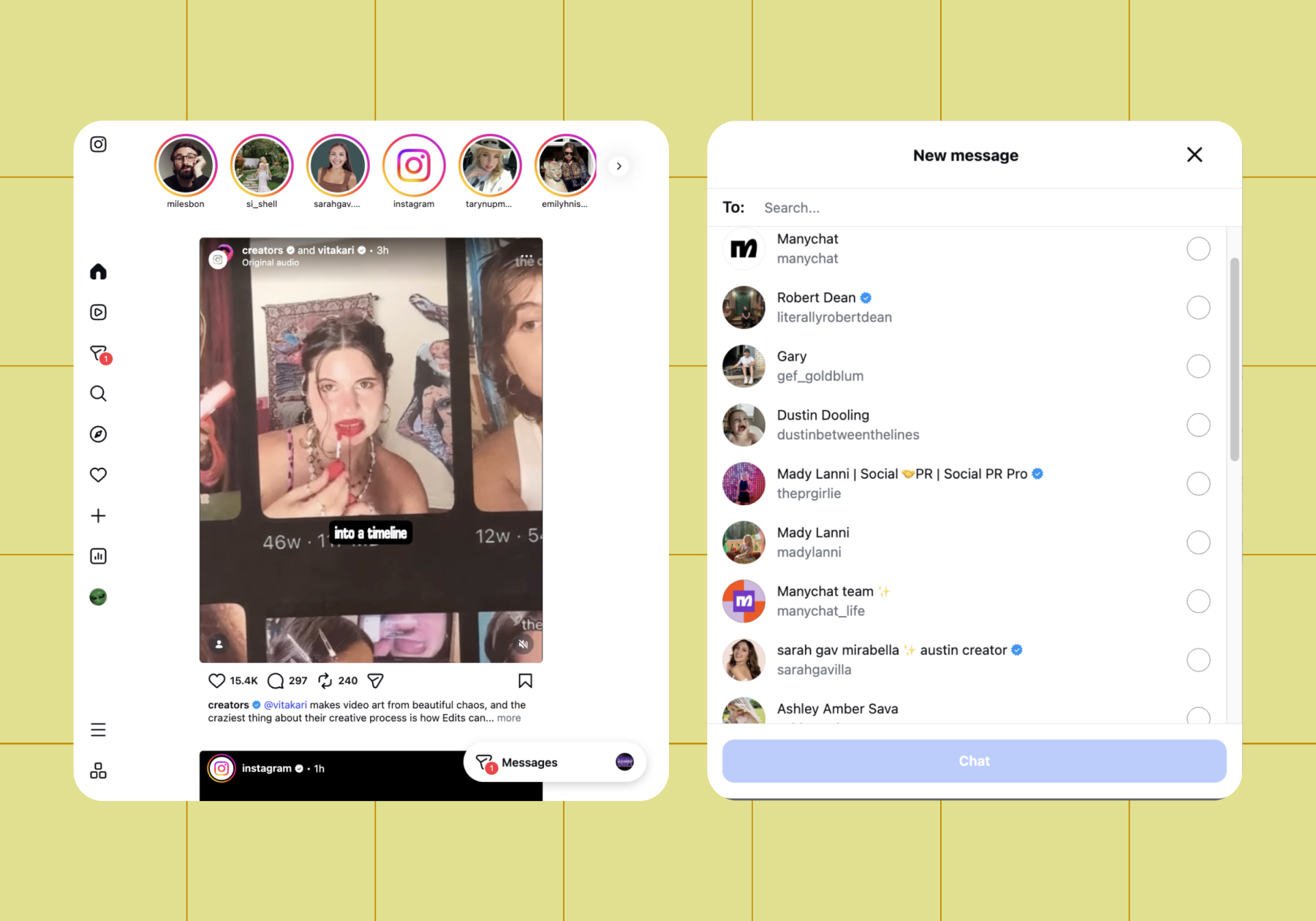 Screenshots of Instagram DMs on desktop 