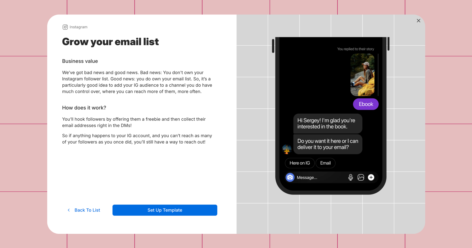 Screenshot of the "Grow your email list" template 