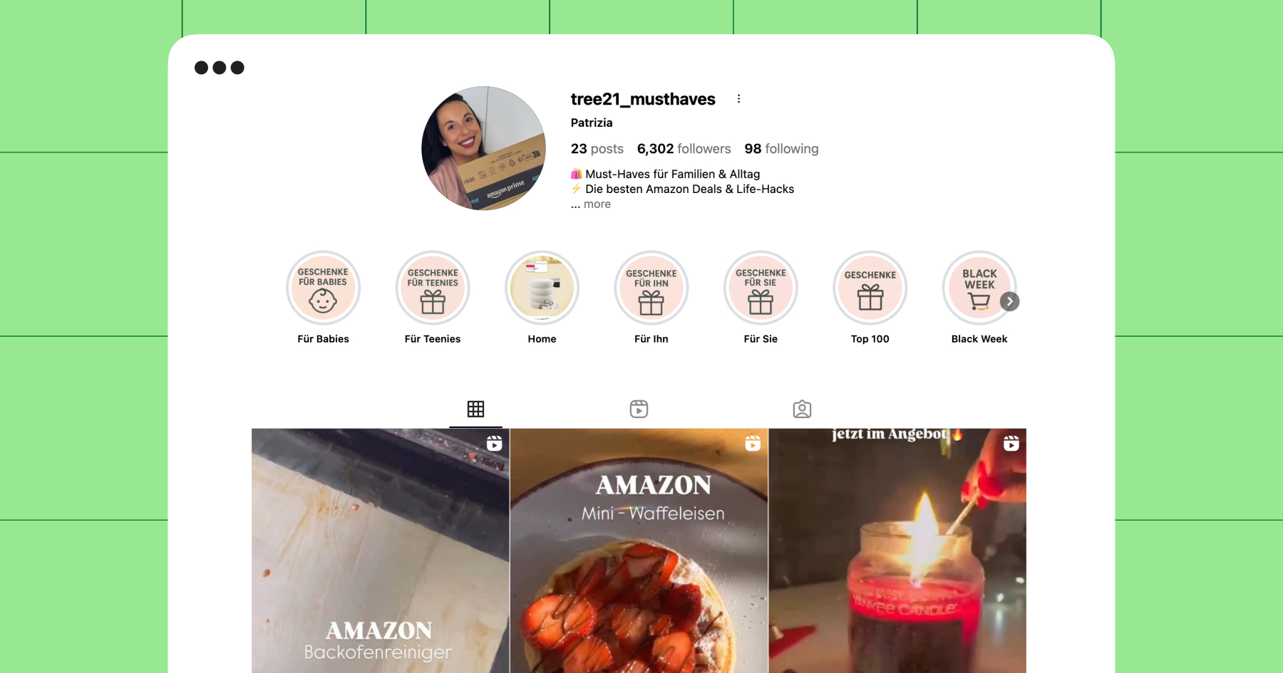 Screenshot of the split off Instagram account, @tree21_musthaves