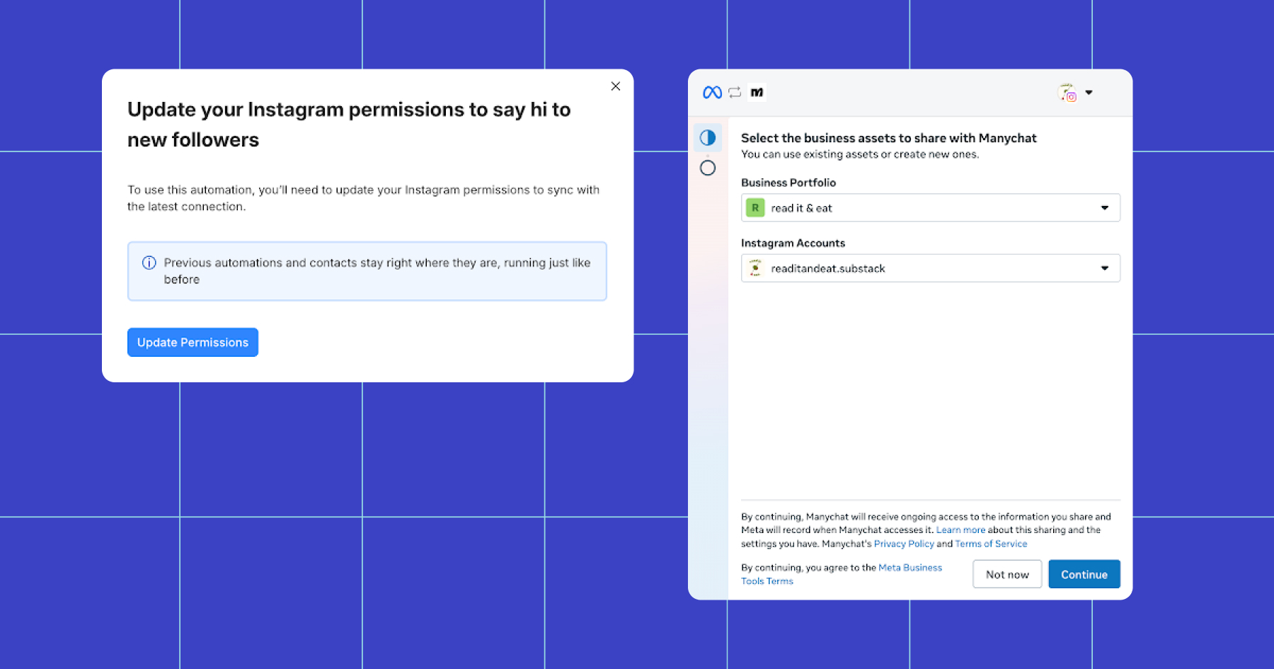 Screenshot of Instagram permissions to update 