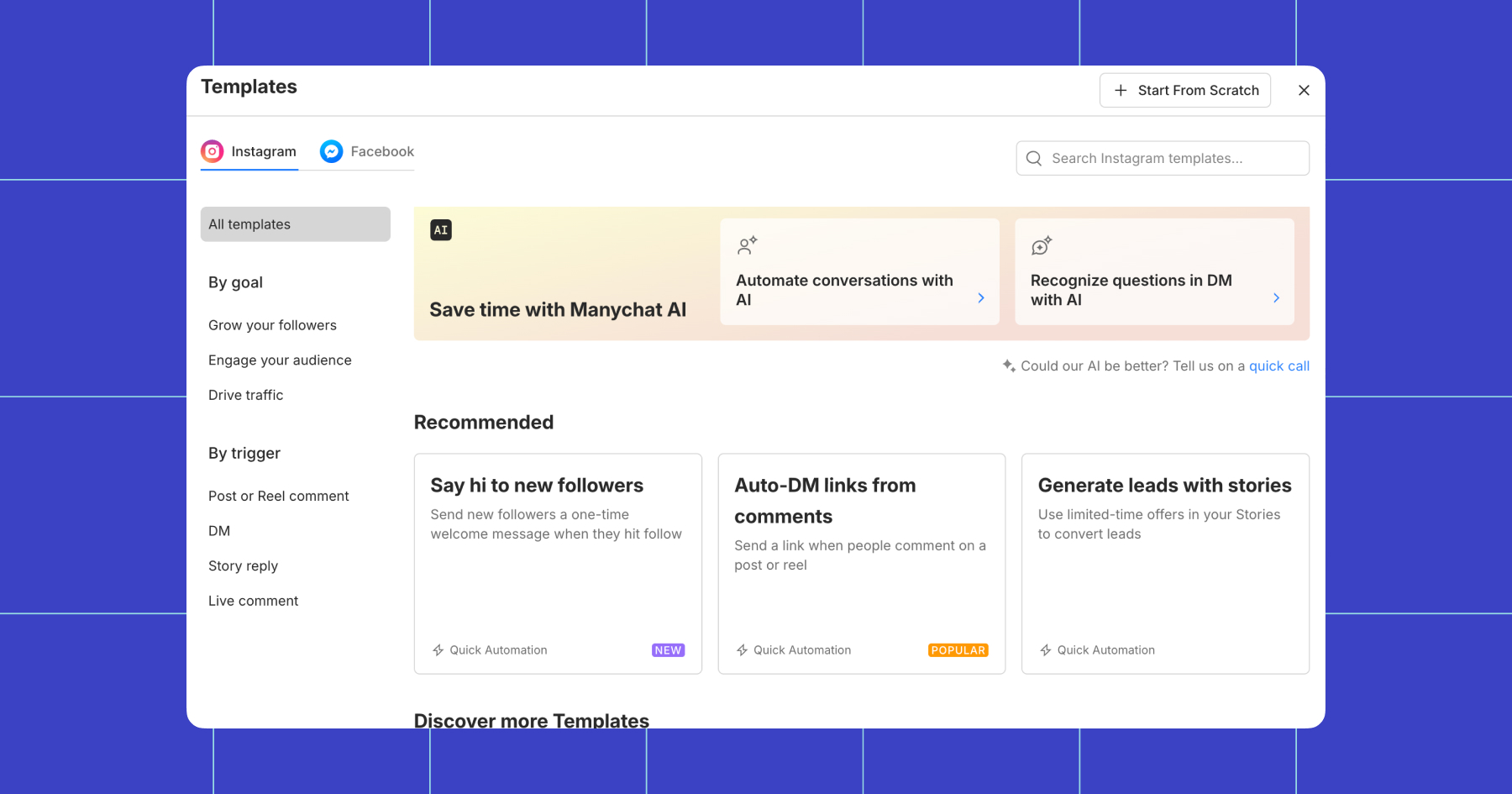 Screenshot of Manychat dashboard 