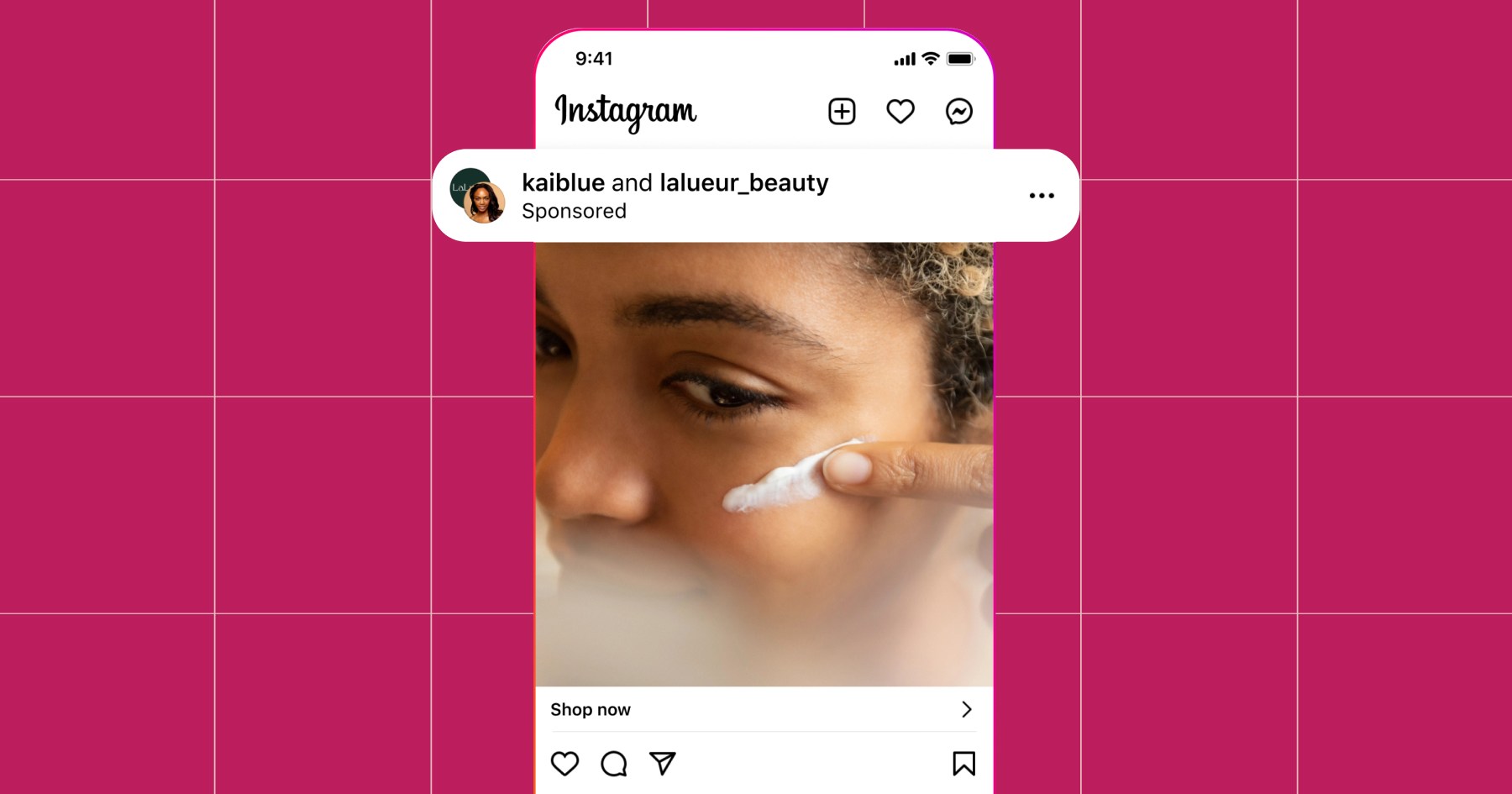 Screenshot of a collaborative Instagram post between a brand and a creator labeled as "Sponsored." 
