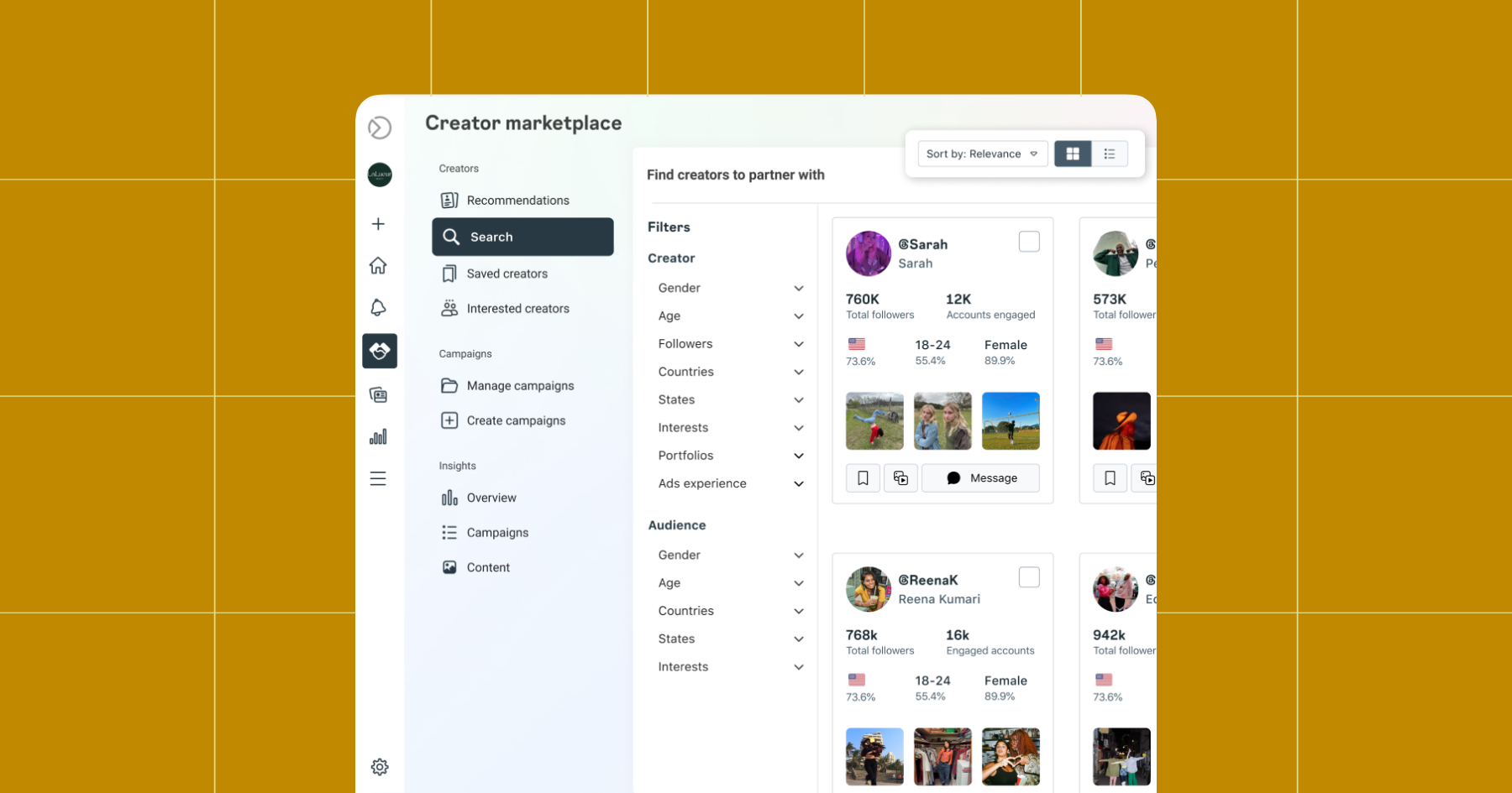 Screenshot of the Instagram Creator marketplace Search 