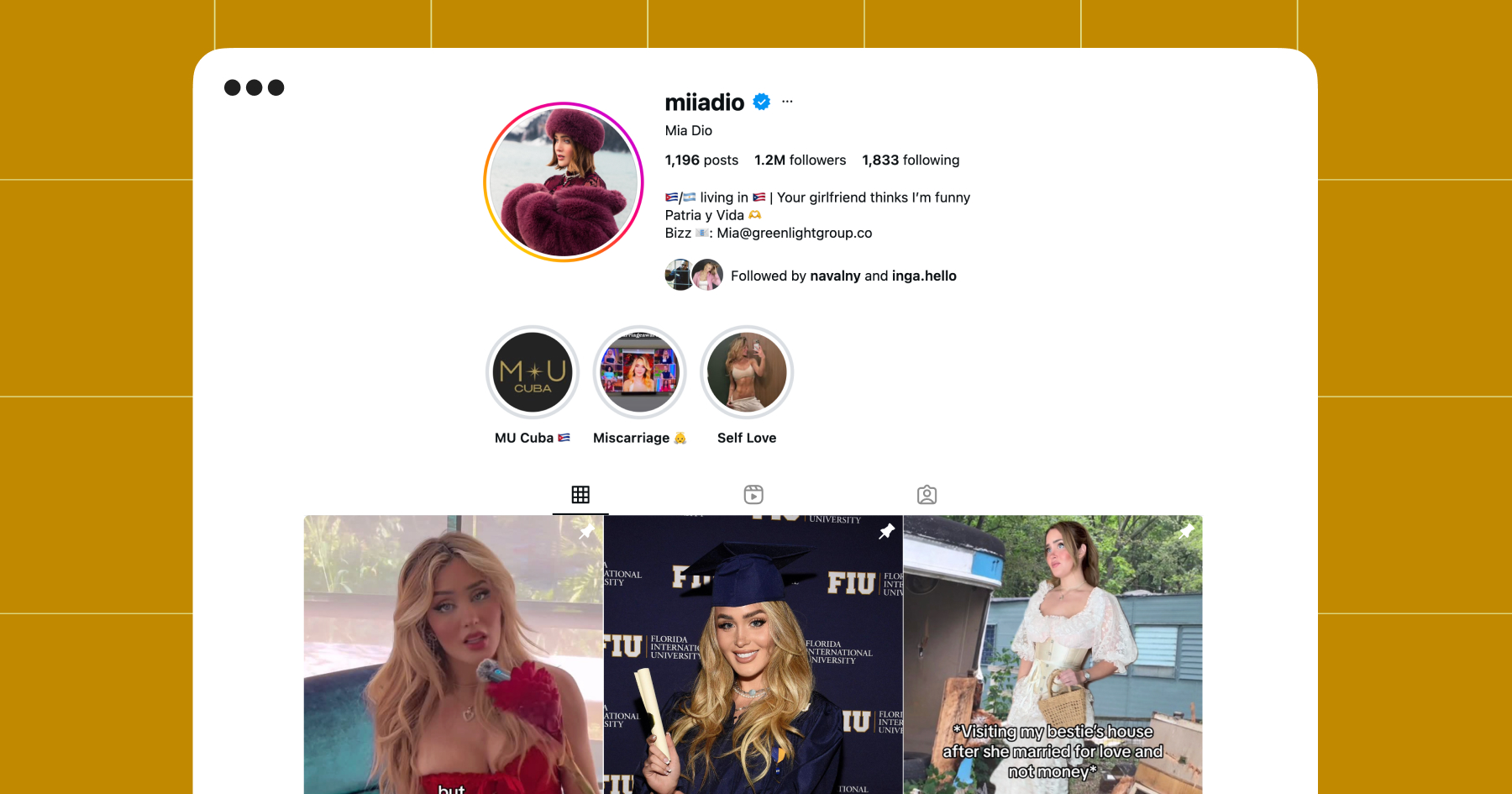 Screenshot of Mia Dio's Instagram account 