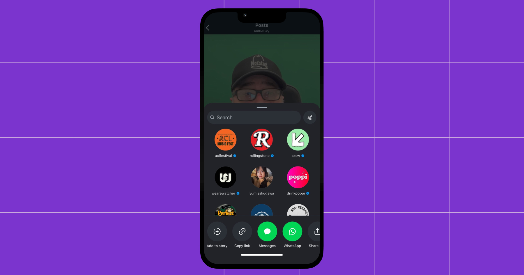 Screenshot of Instagram account showing how you can share a Reel to your Story by hitting the "add to story" button