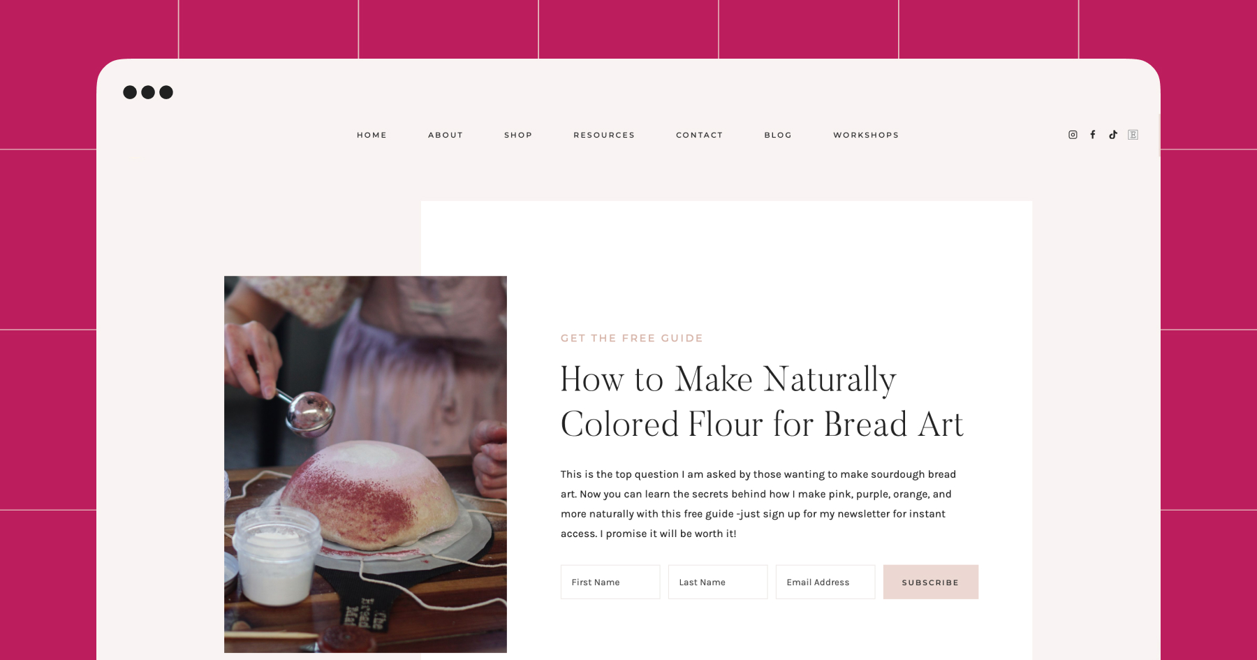 Screenshot of a free guide of How to Make Naturally Colored Flour for Bread Art 