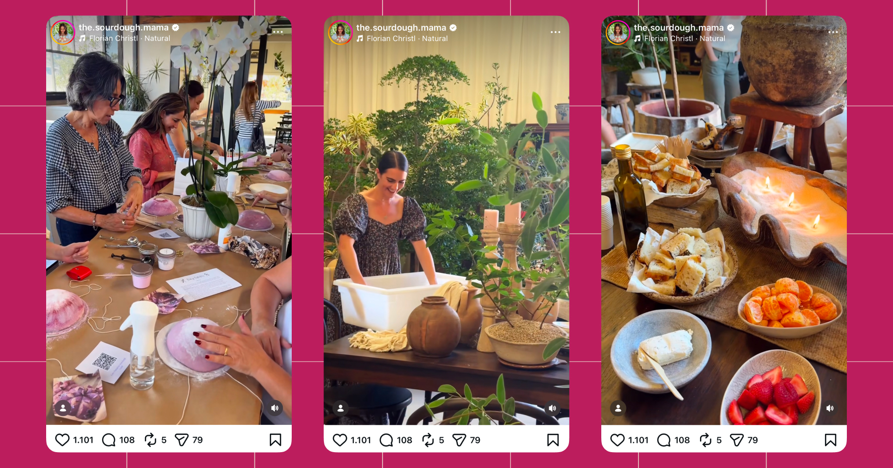 Screenshots of sourdoughmama's workshops as seen on her Instagram account