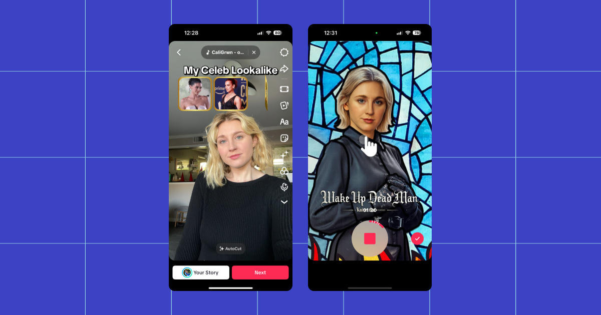Screenshot of someone using the celebrity lookalike TikTok effect