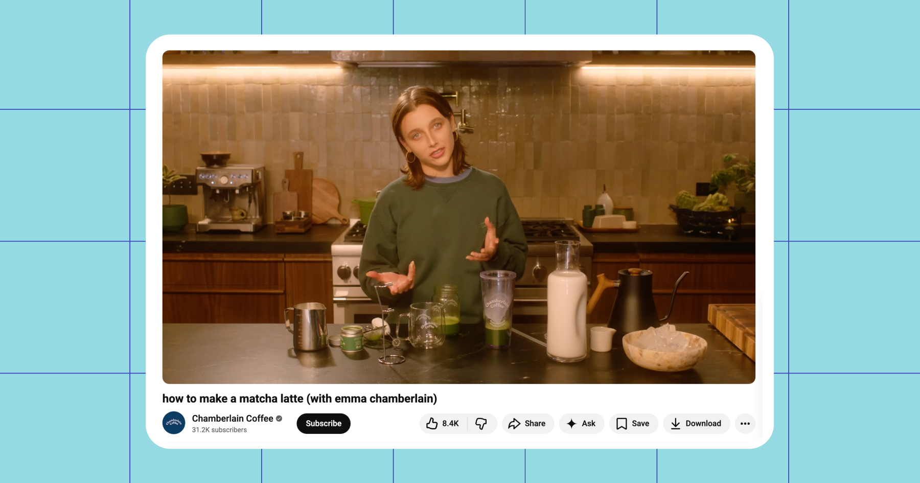 Screenshot of Chamberlain Coffee from creator Emma Chamberlain showing how to make a matcha latte 