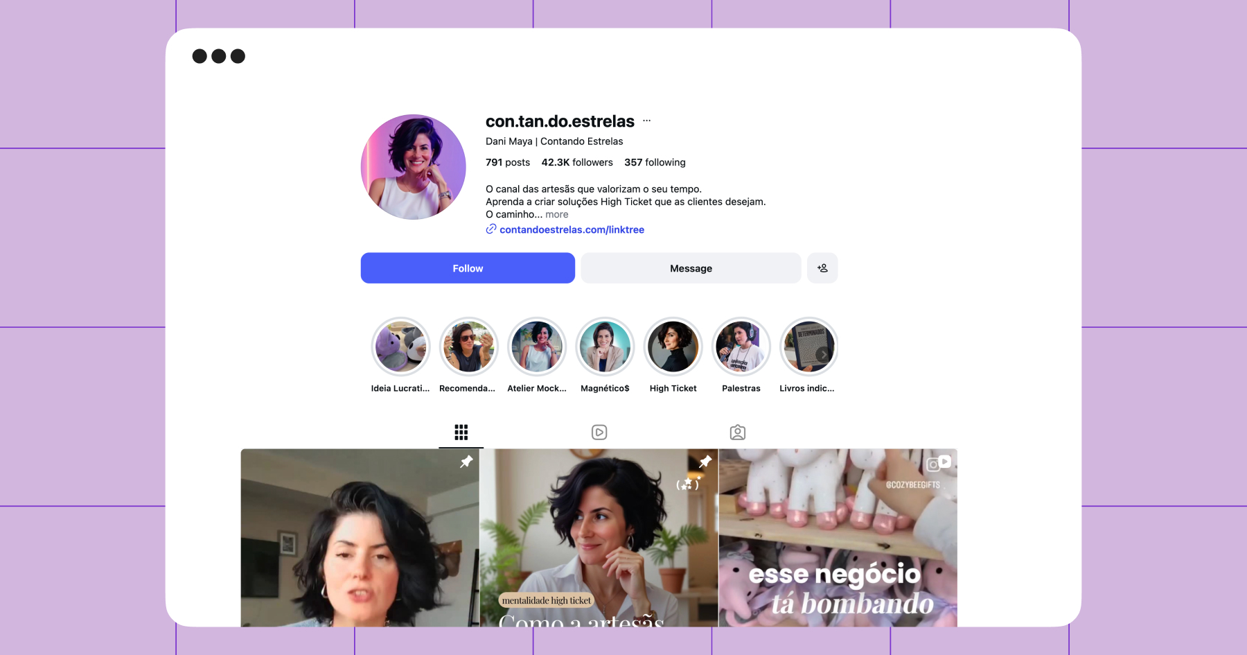 Print do perfil da Dani Maya no Instagram para Contando Estrelas