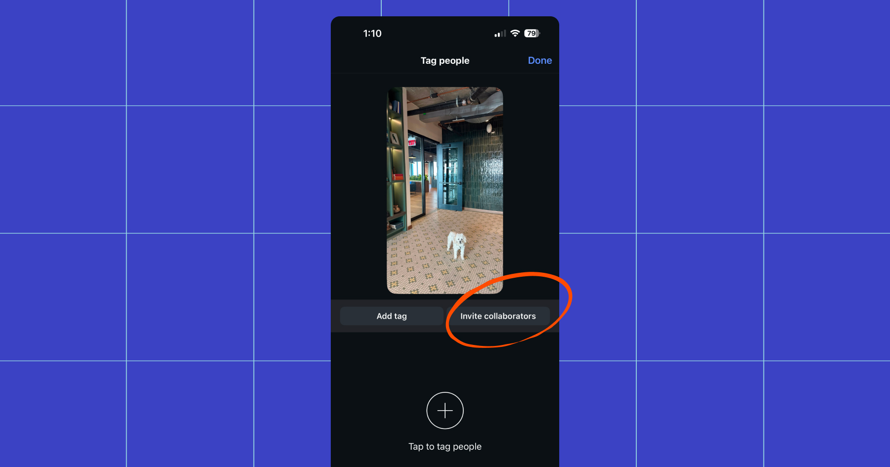 Screenshot of how to invite collaborators on an Instagram post