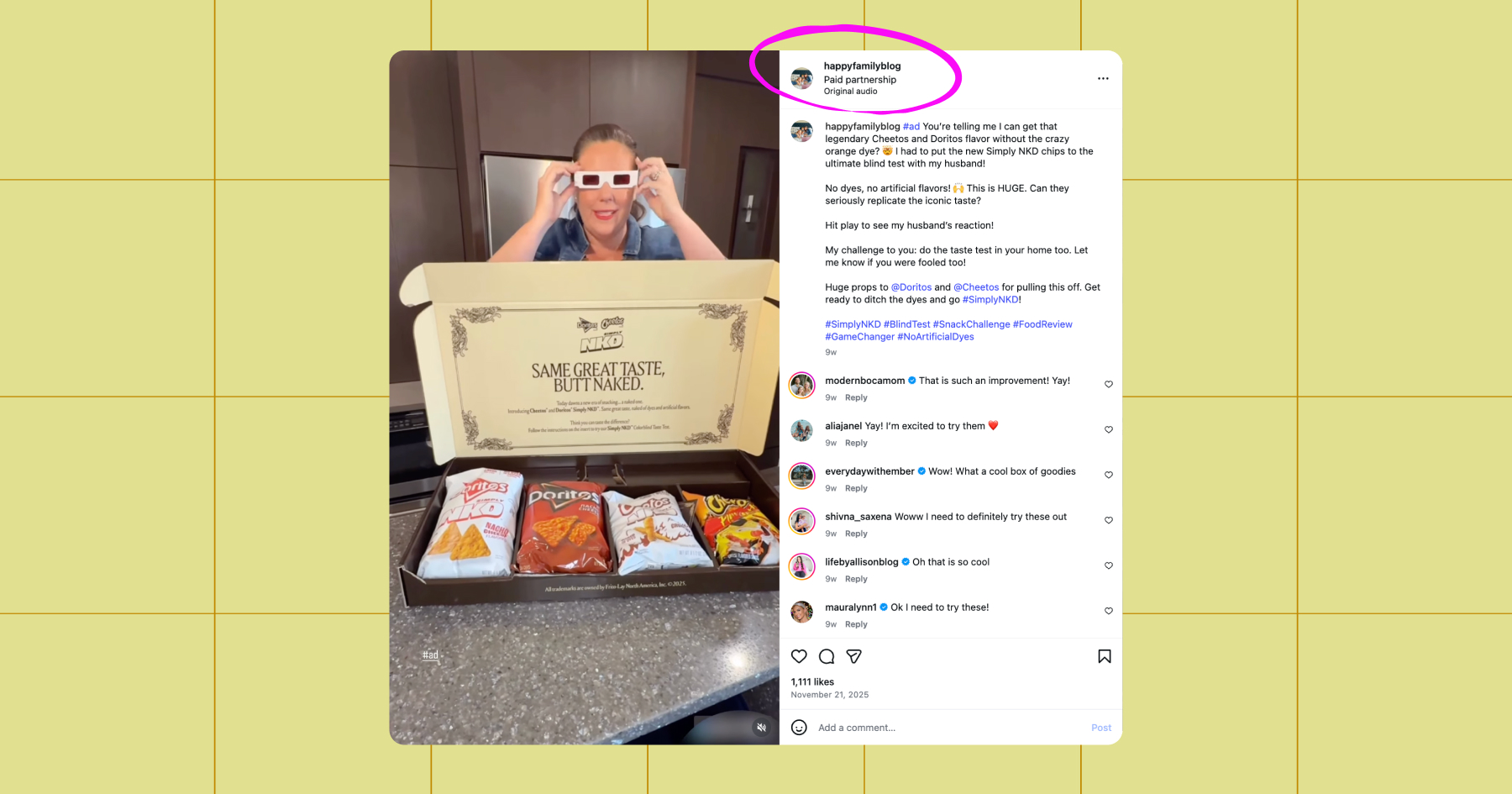 Screenshot of paid partnership post label on Instagram 
