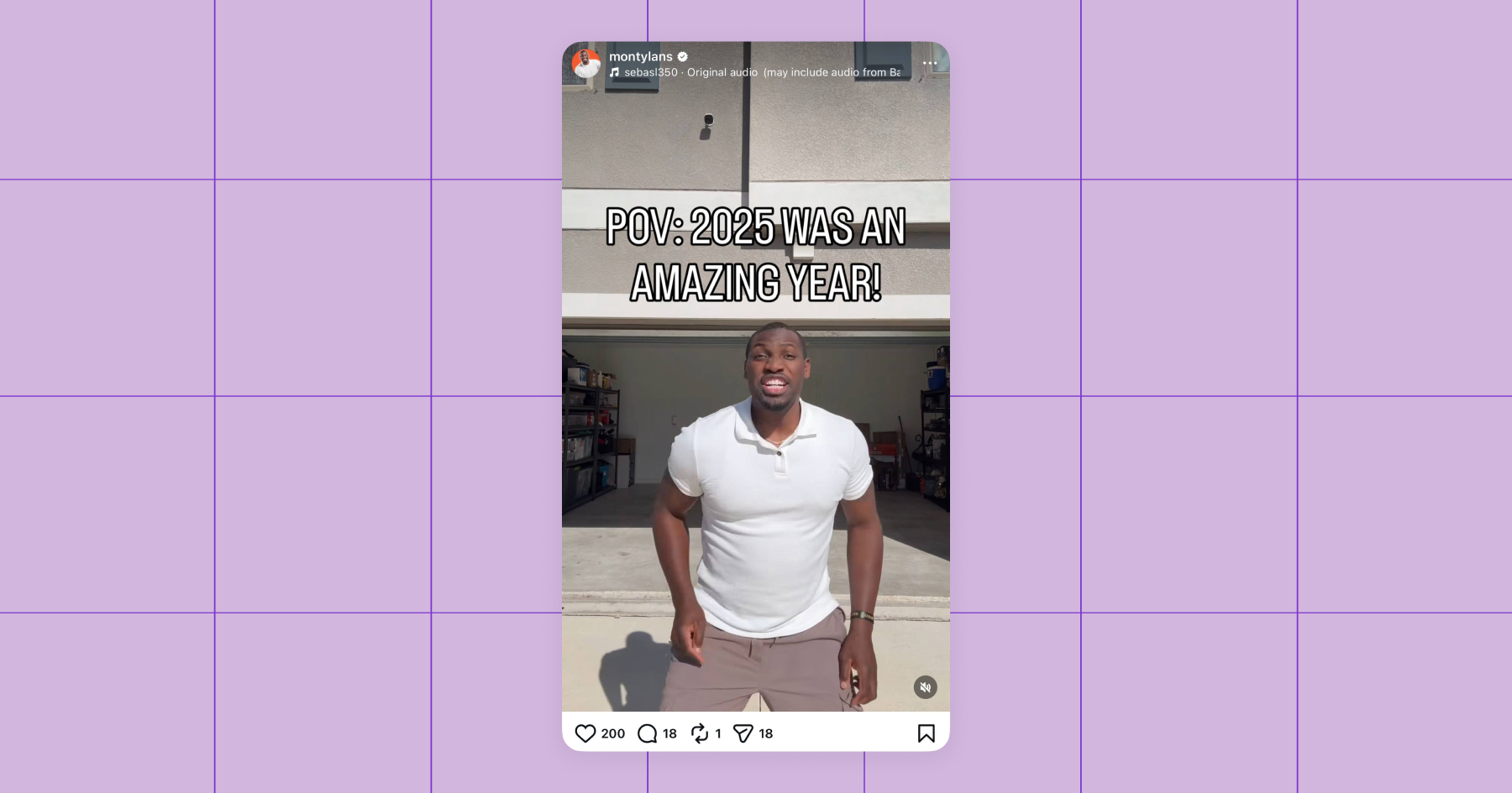 Captura de pantalla de Monty Lans en Instagram con el texto "POV: ¡2025 fue un año increíble!" 