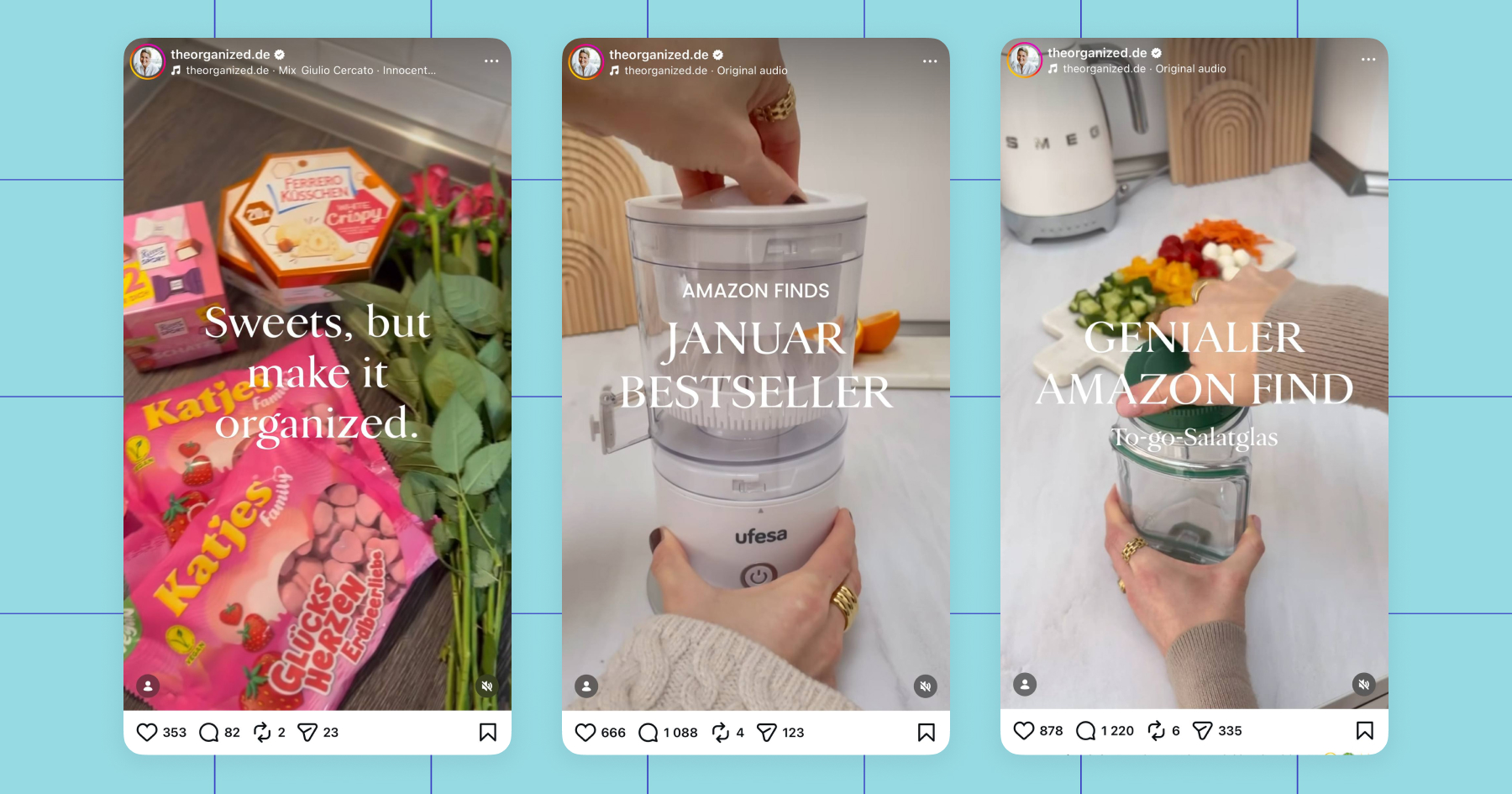 Screenshots from The Organized by Nadine Instagram account