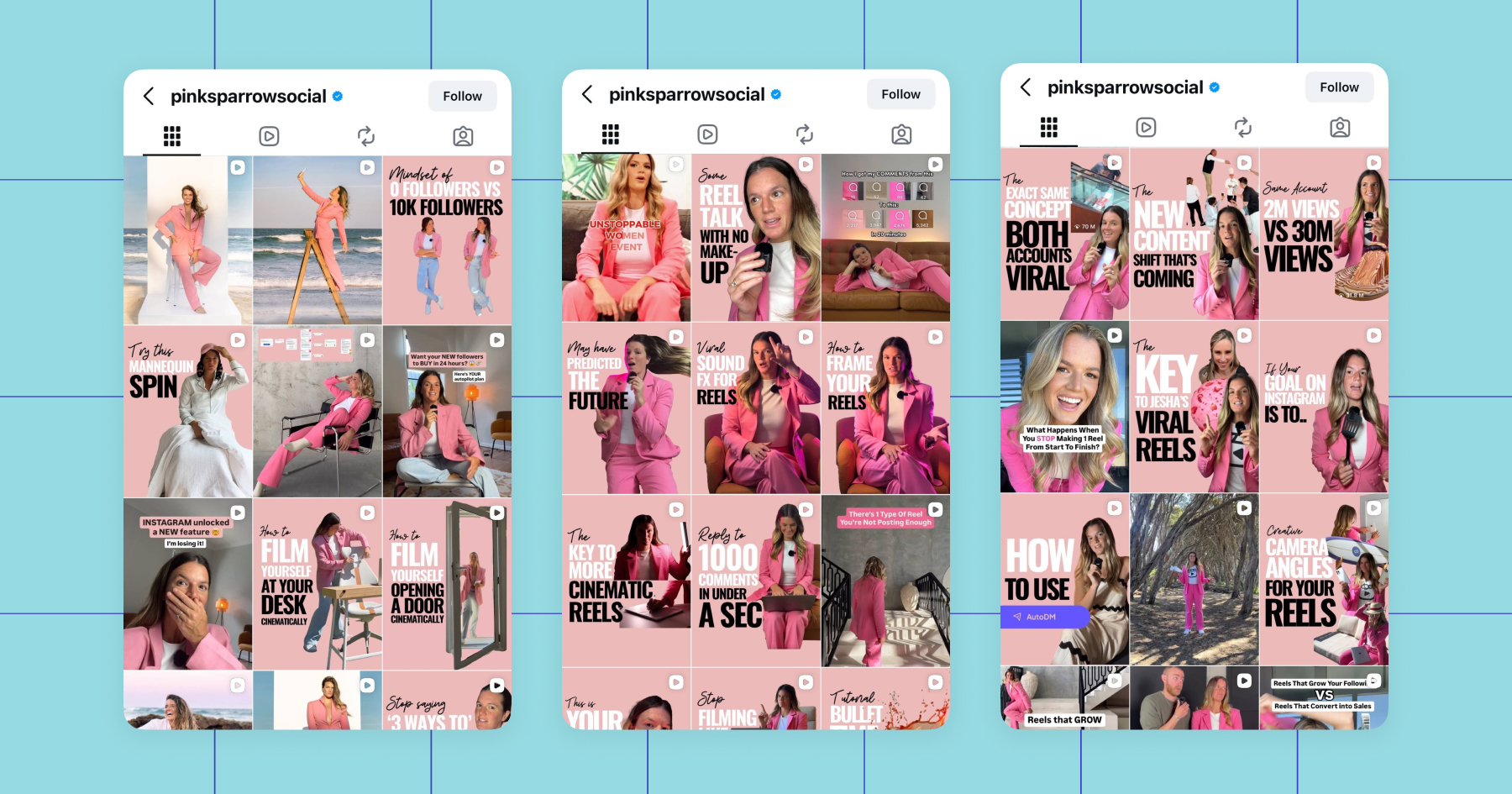 Screenshot of Pink Sparrow Social posts on Instagram
