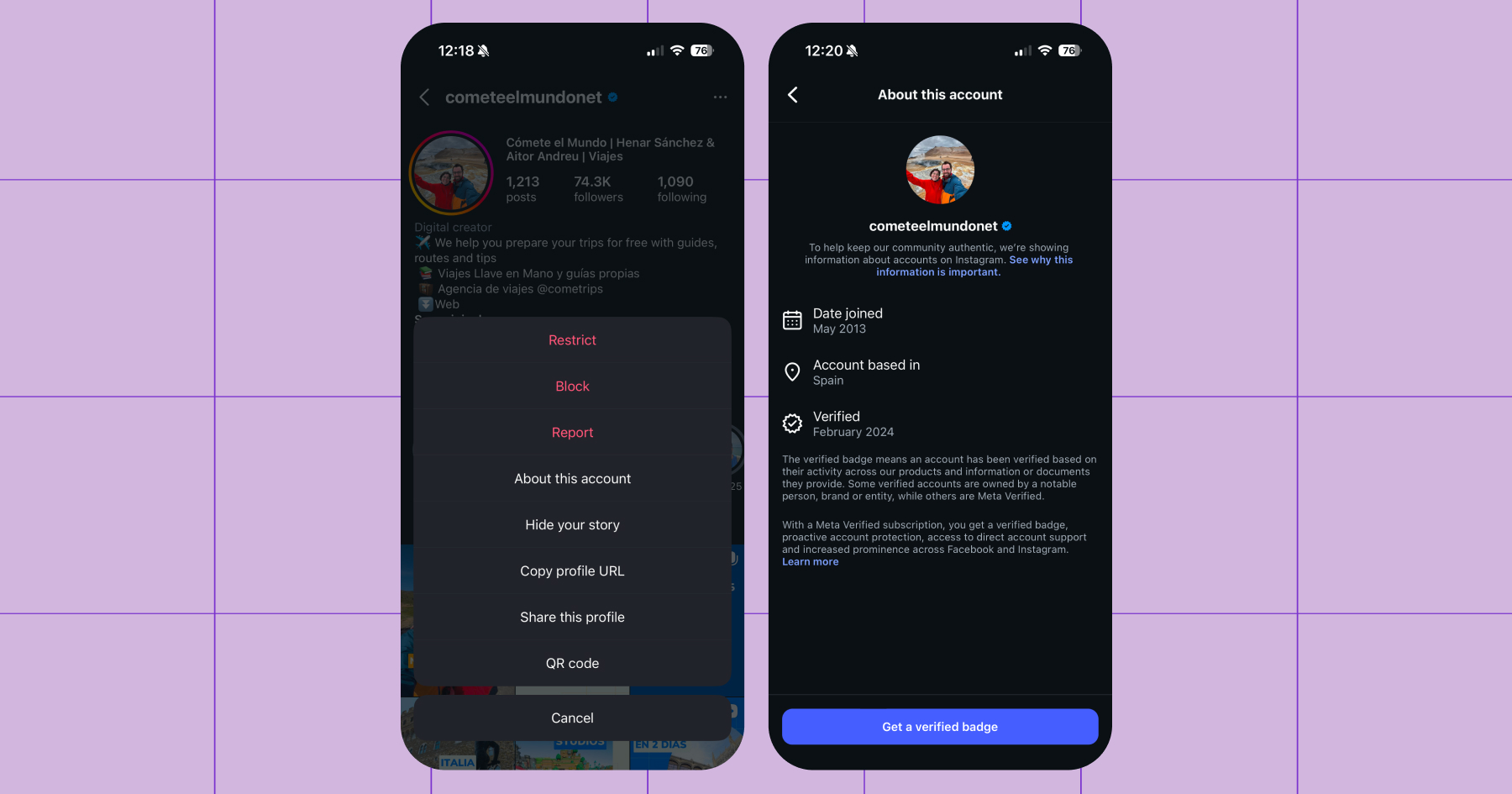 Screenshot of how you can check someone's geographic location on Instagram via their profile info