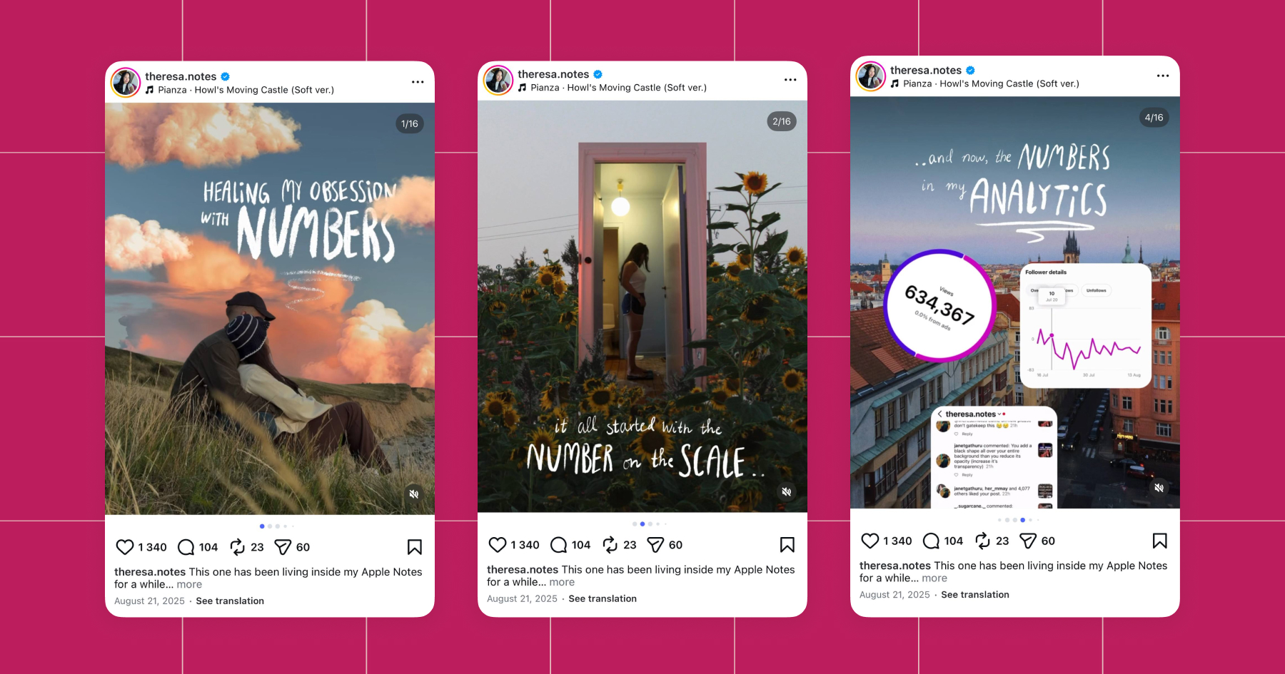 Screenshots of Theresa Dinh's Instagram posts