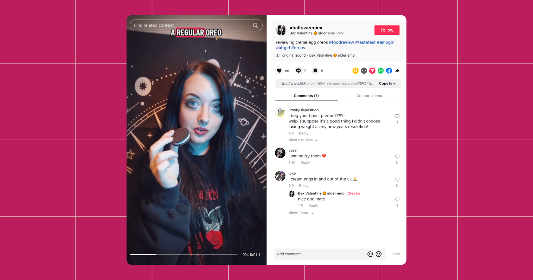 Screenshot of Product review/UGC video with a new Oreo flavor 