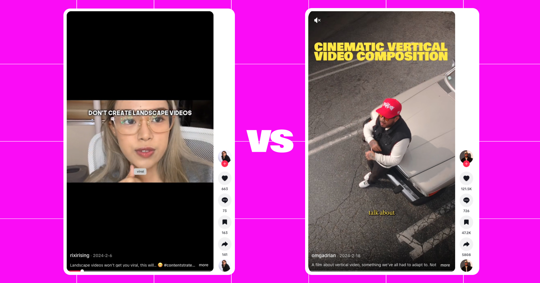 Screenshot of landscape video vs. cinematic vertical video composition 