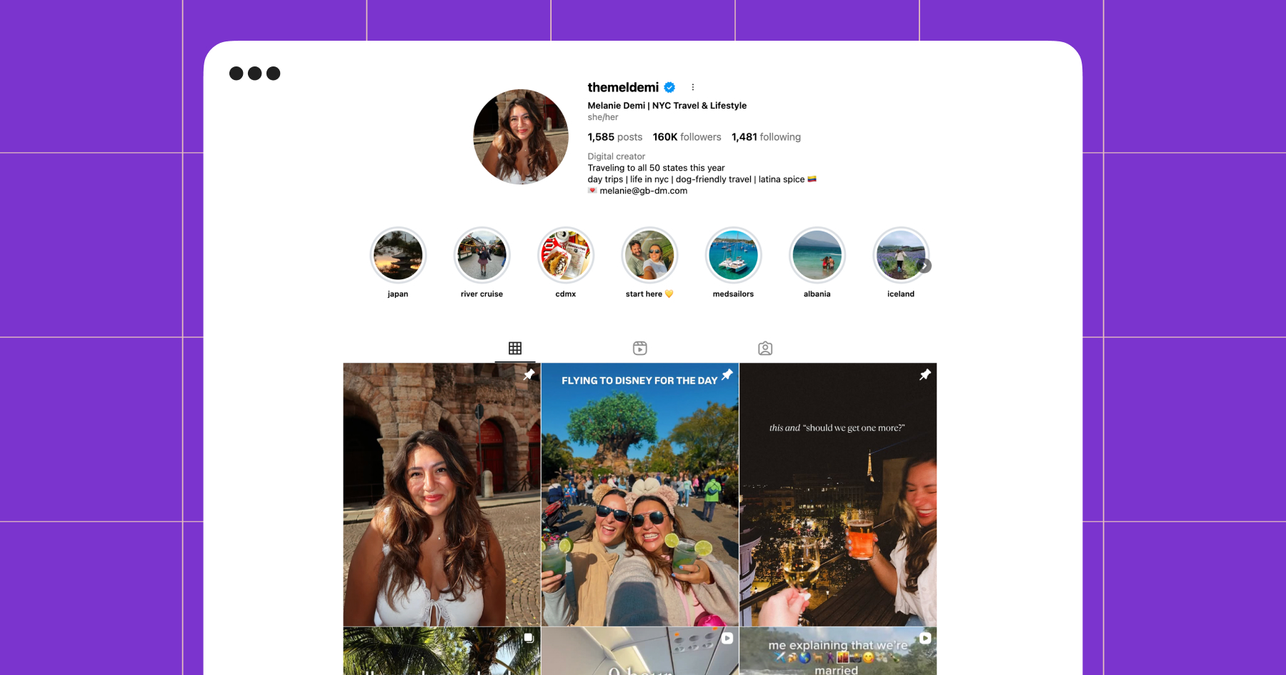 Screenshot of Mel Demi's Instagram account 