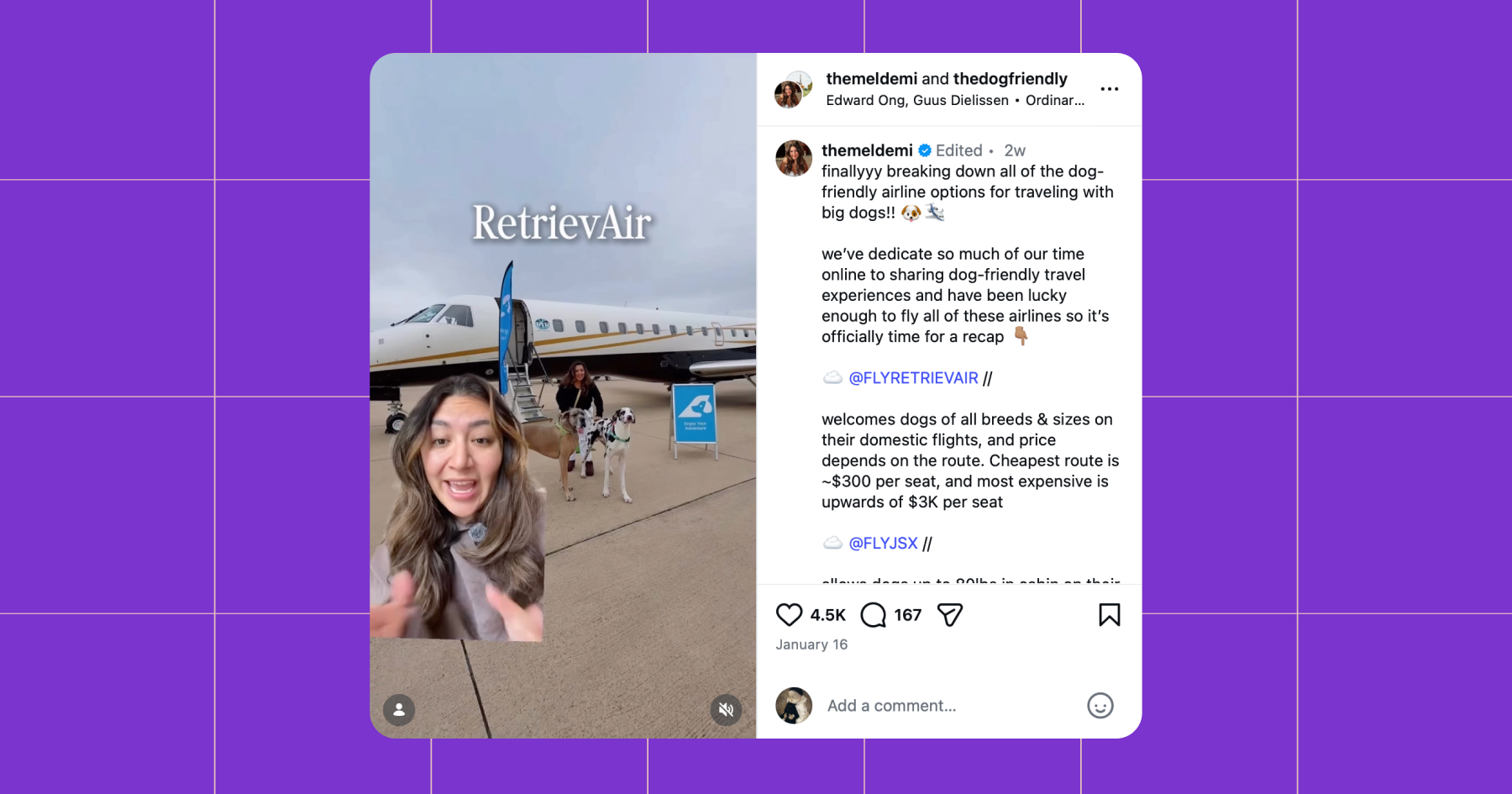 Screenshot of a Mel Demi partnership post with RetrievAir 