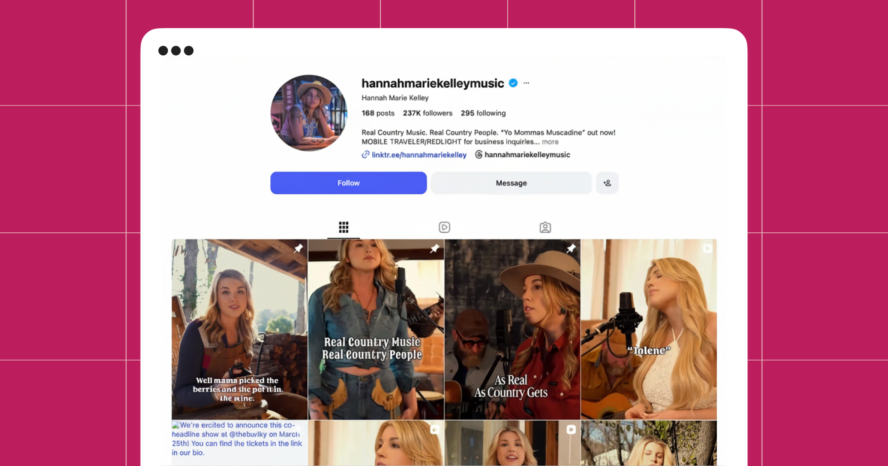 Screenshot of Hannah Marie Kelley's Instagram account 