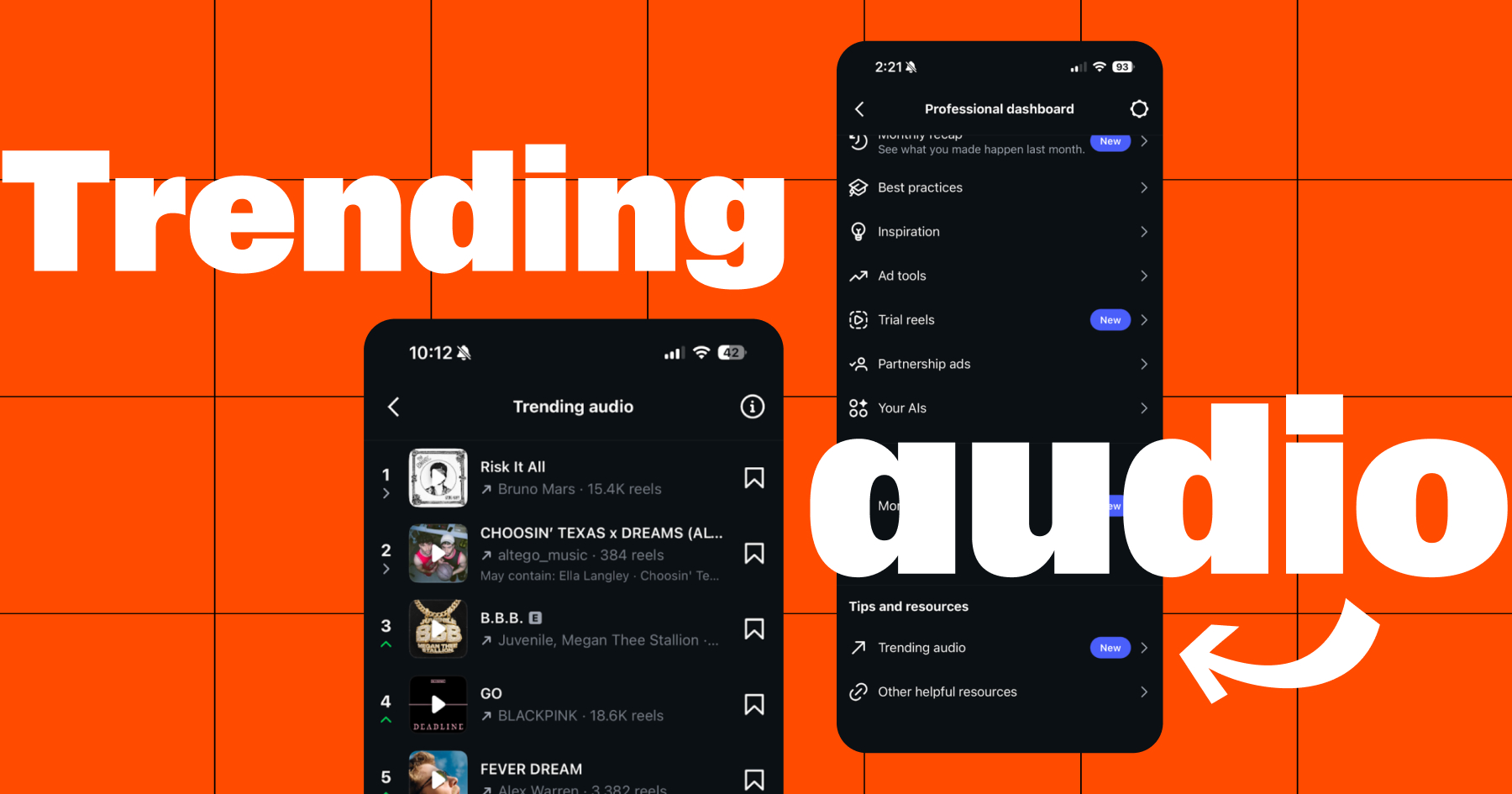 Screenshot of trending audio settings
