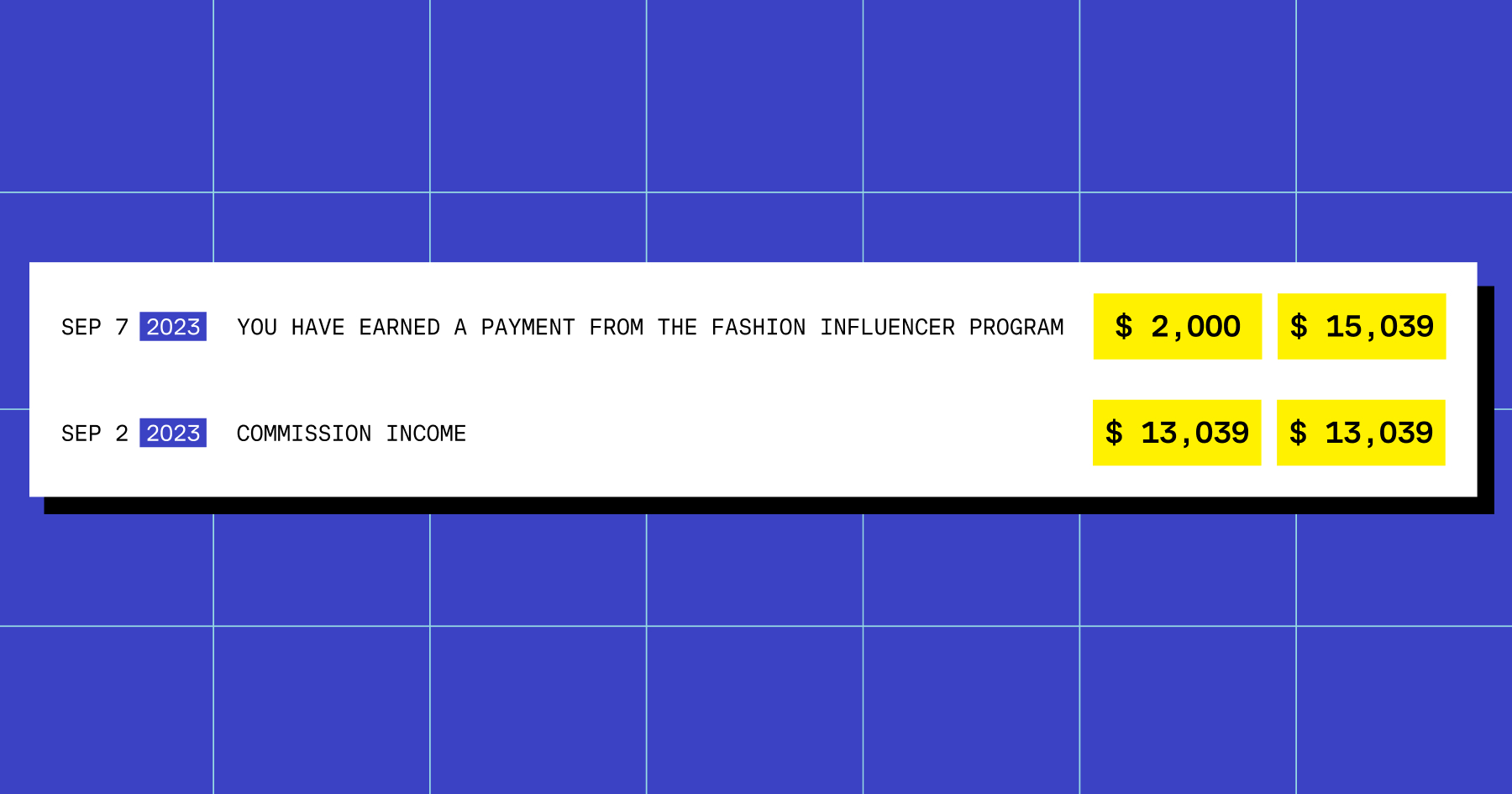 Screenshot of earnings 