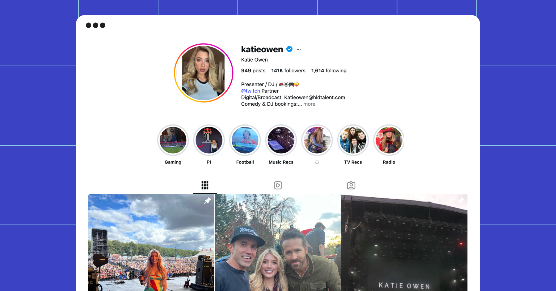 Screenshot of Katie Owen's Instagram account 