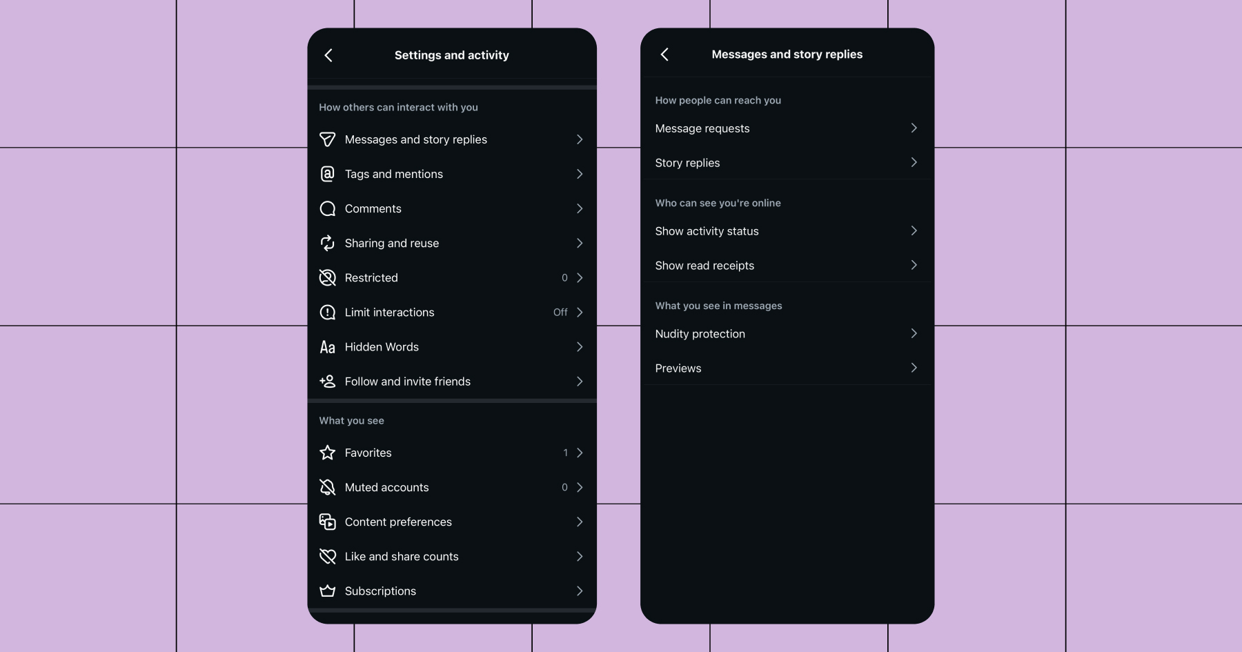 Screenshot of the settings in Instagram for Messages and story replies 